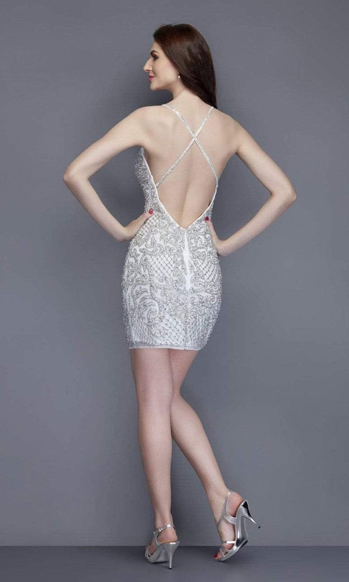 Primavera Couture - 3138 Bejeweled Plunging V-neck Cocktail Dress