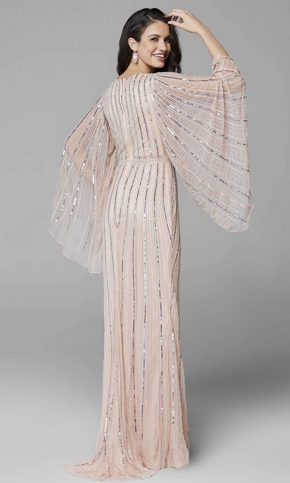 Primavera Couture - 3672 Sequined Long Bell Sleeve Sheath Dress