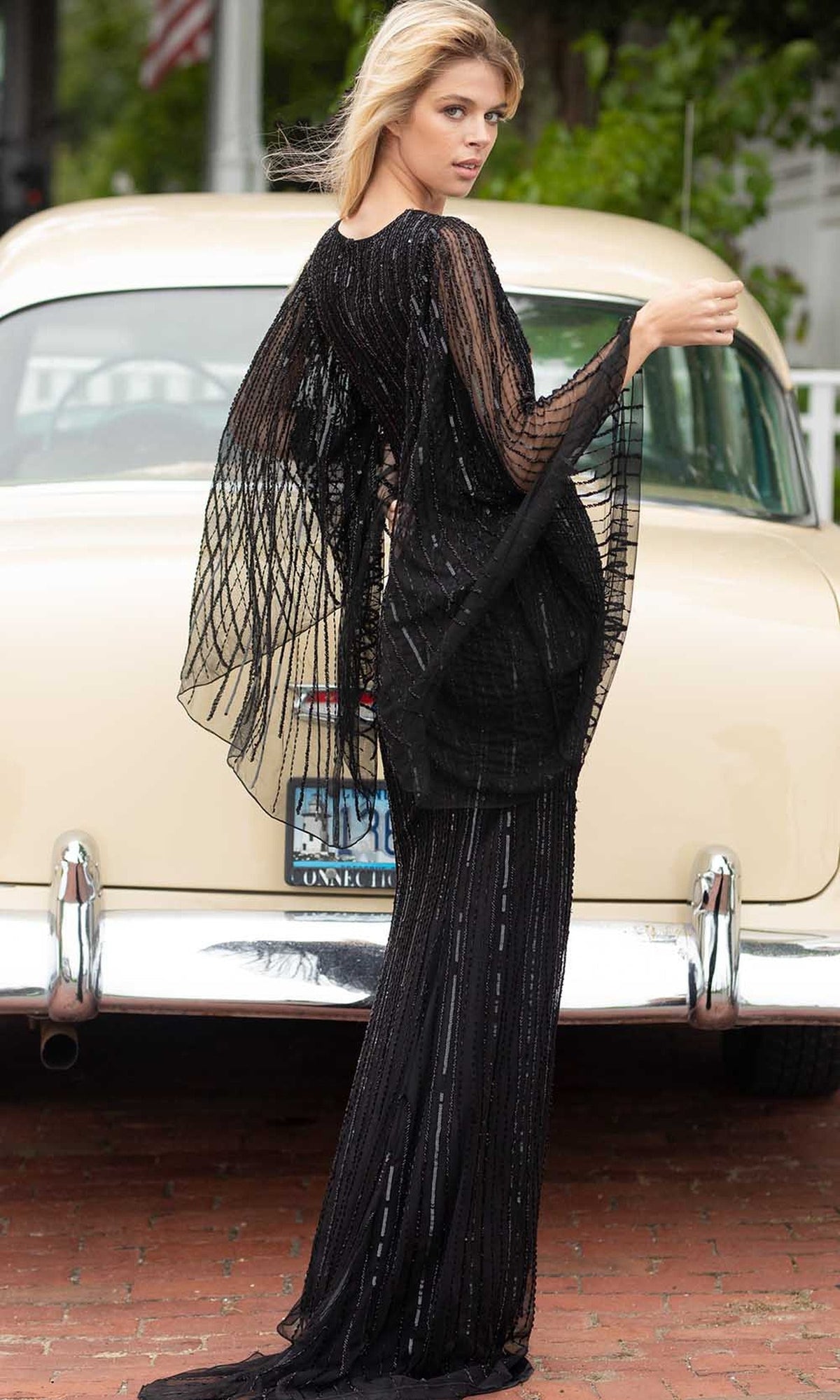 Primavera Couture - 3672 Sequined Long Bell Sleeve Sheath Dress