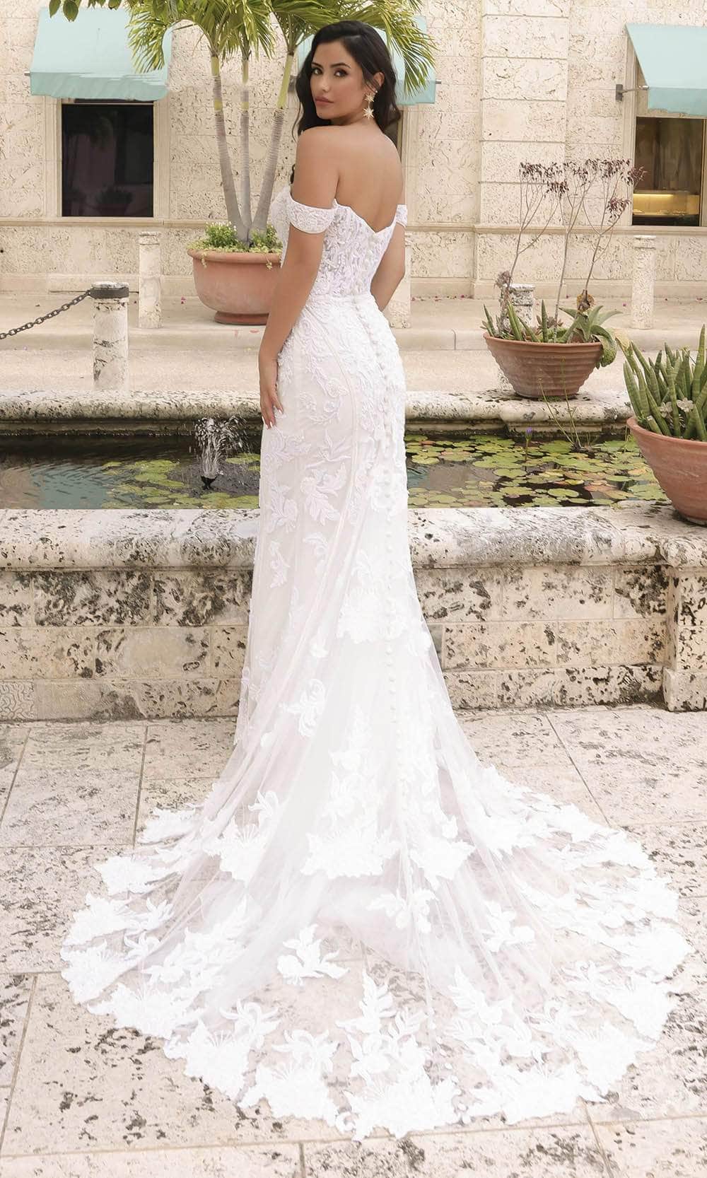 Primavera Couture 11104 - Off-Shoulder Embroidered Wedding Dress - back view