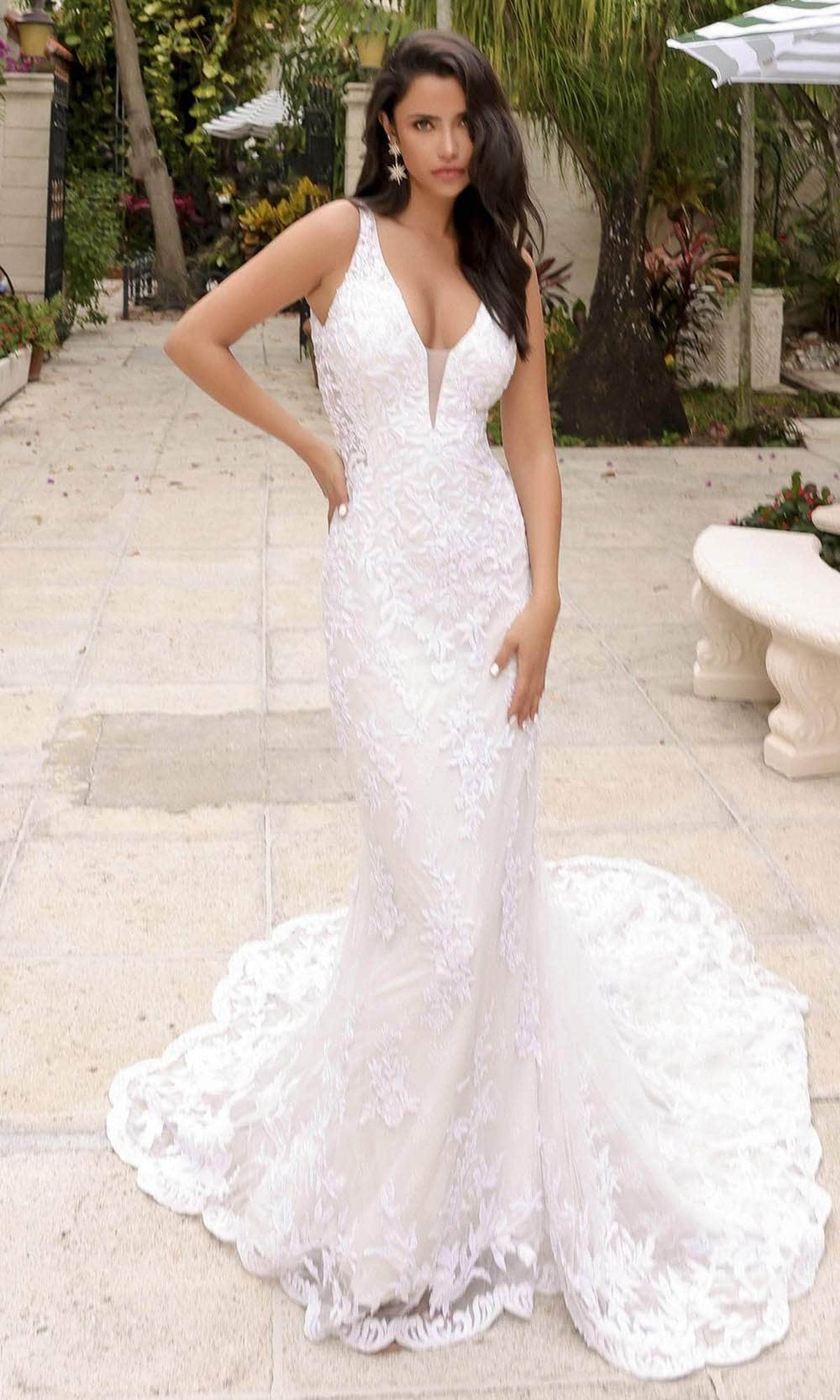 Primavera Couture 11109 - Plunging Neck Sleeveless Wedding Dress