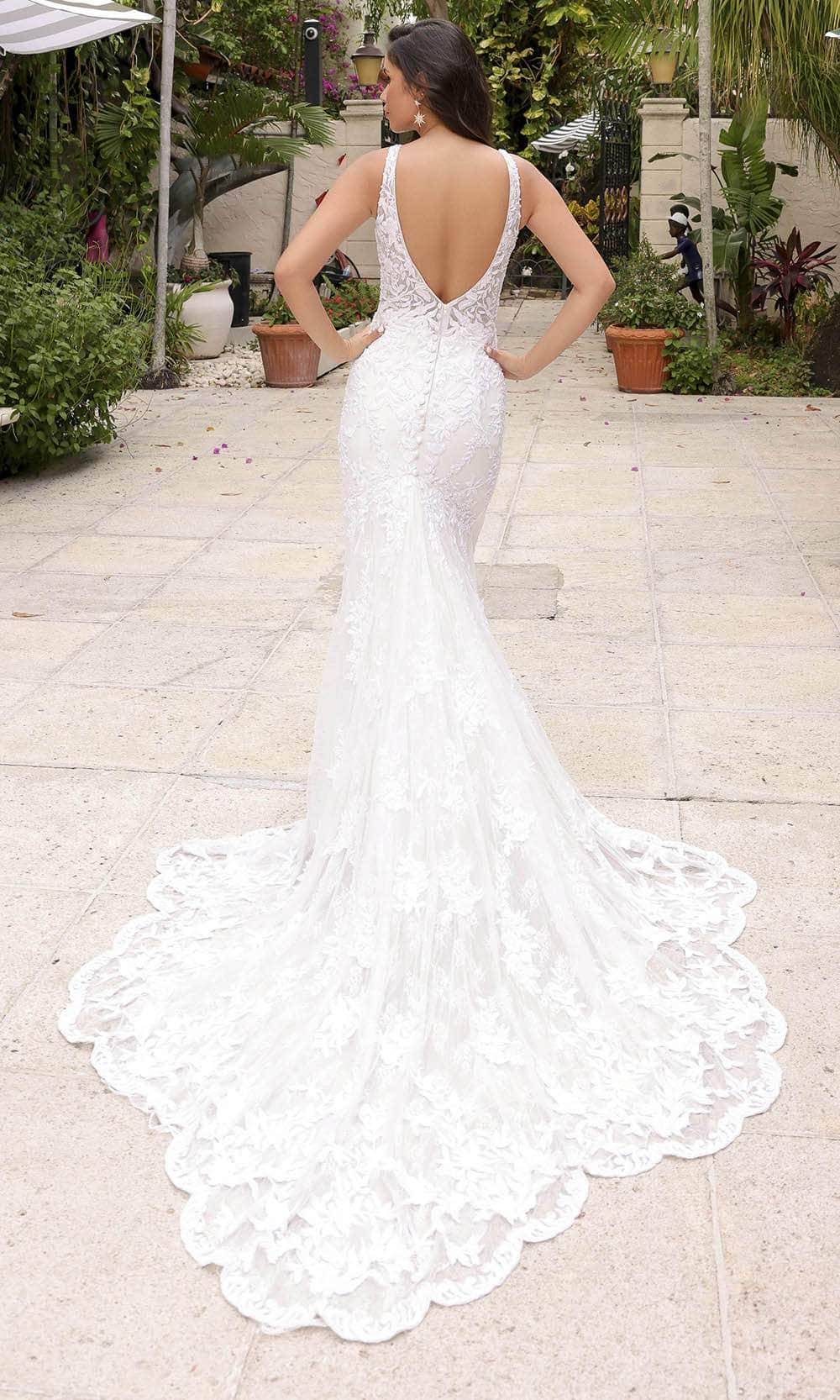 Primavera Couture 11109 - Plunging Neck Sleeveless Wedding Dress - back view