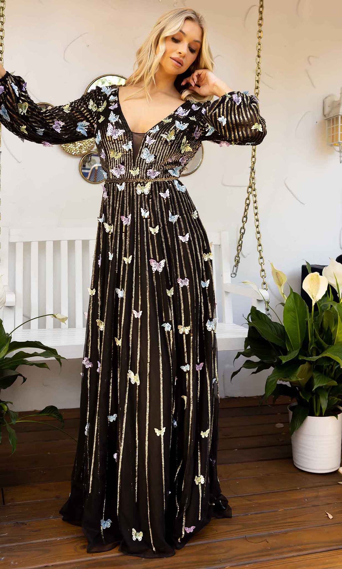 Primavera Couture 12024 - Butterfly Embedded Long Gown - detail view