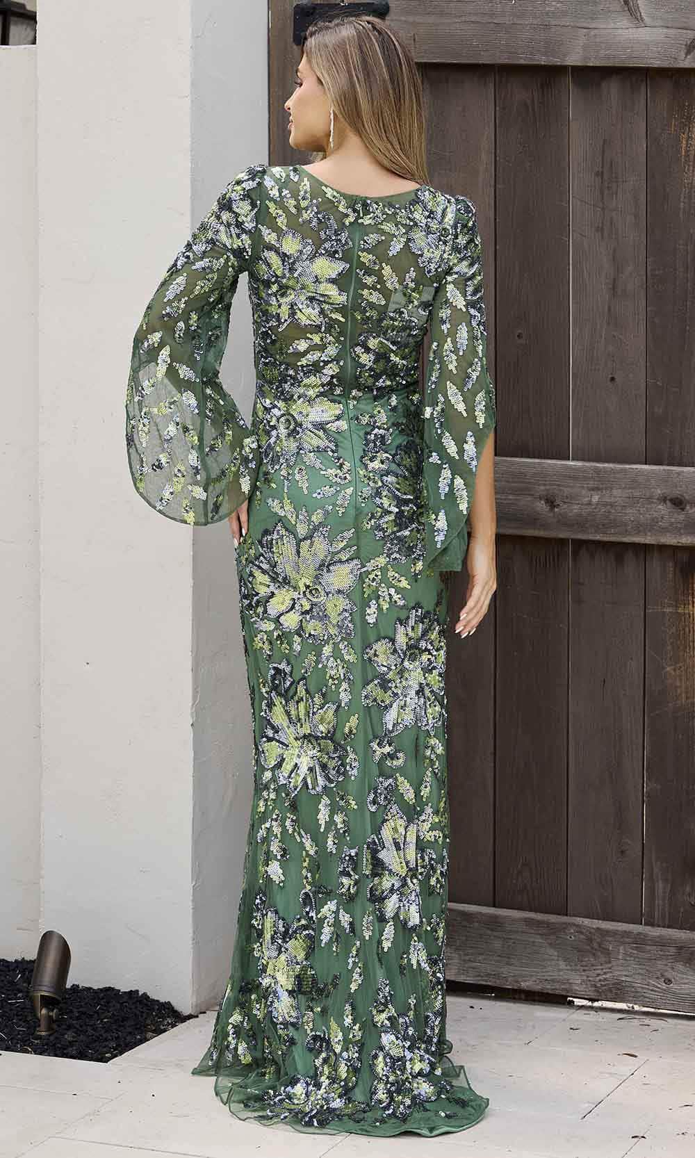 Primavera Couture 12171 - Long Sleeve Floral Sequin Prom Dress - detail view