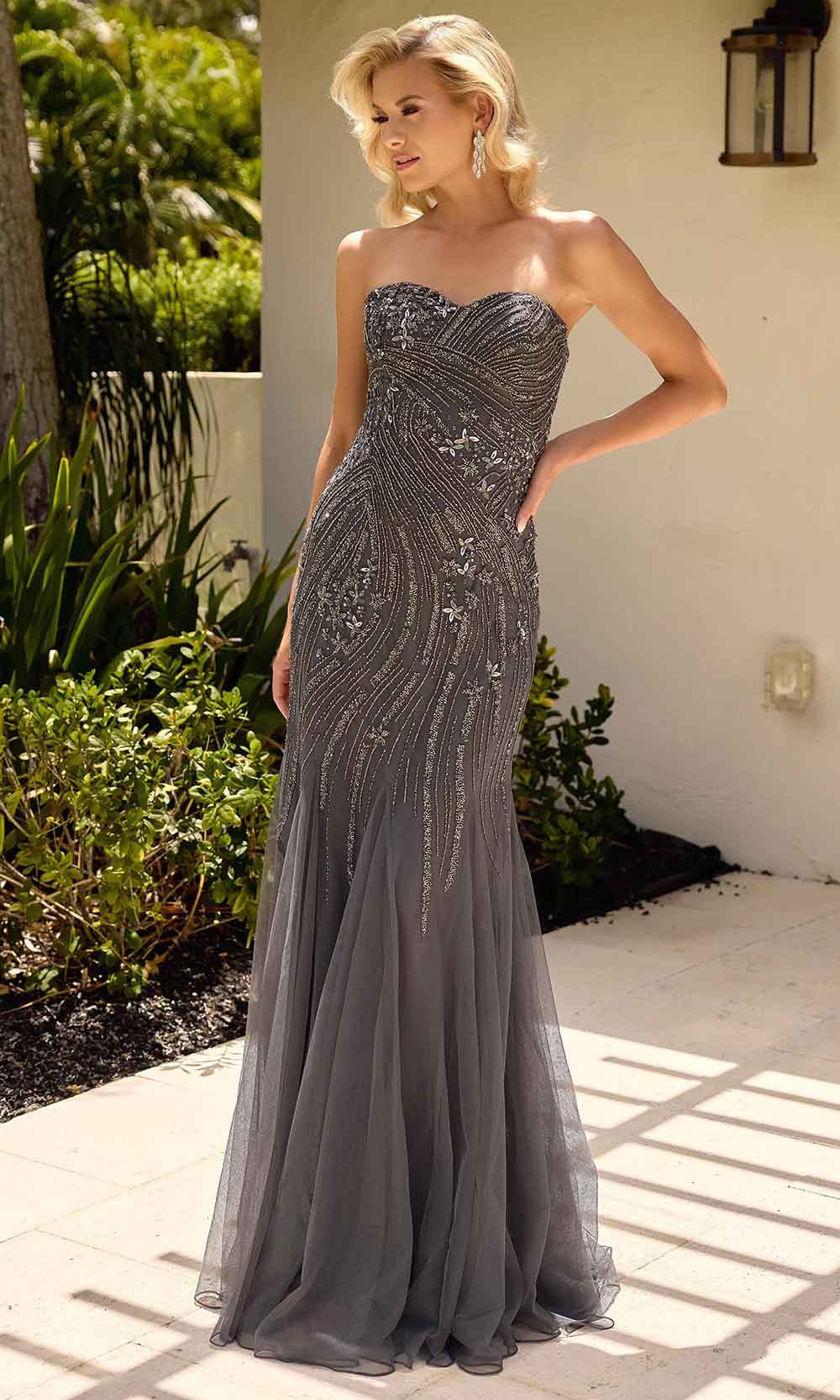 Primavera Couture 13145 - Strapless Sheer Capelet Evening Dress - detail view