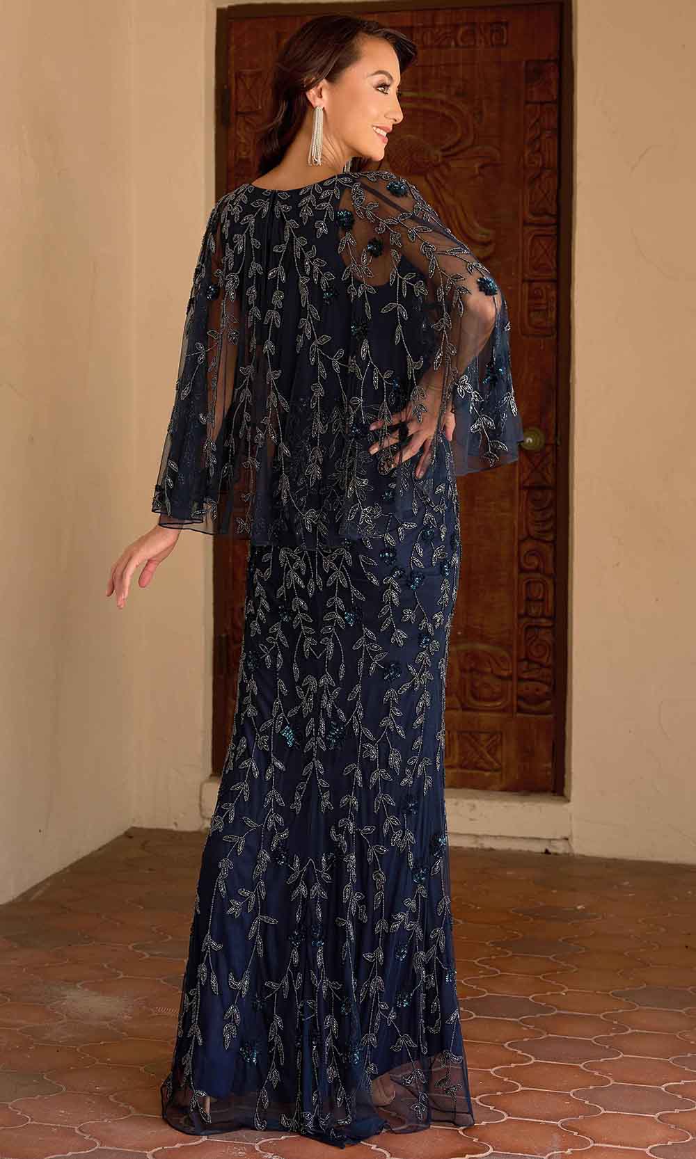 Primavera Couture 13149 - Sheer Capelet Beaded Foliage Evening Dress - view 5