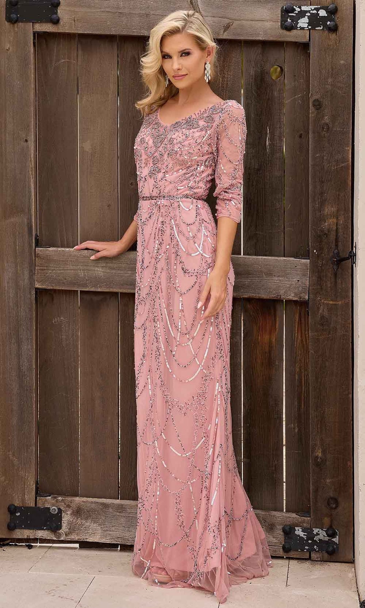 Primavera Couture 13156 - Quarter Sleeved Sheath Evening Dress