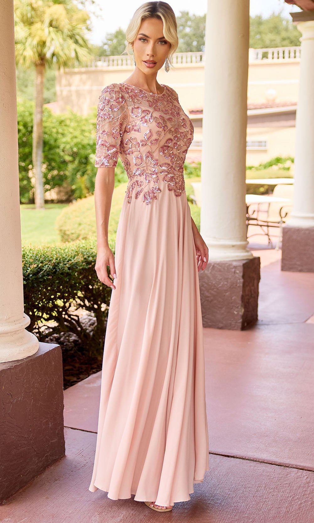 Primavera Couture 13171 - Embellished Jewel Neck A-Line Dress - Silhouette Dresses