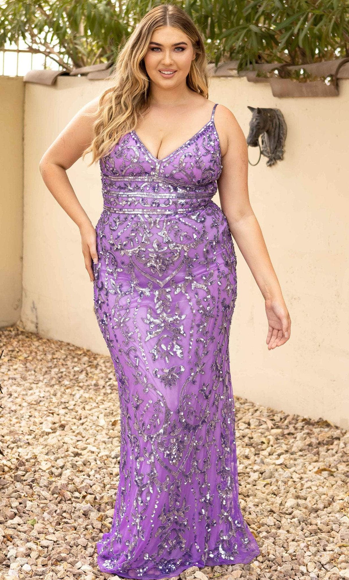 Primavera Couture 14001 - V Neck Sequined Sleeveless Gown - view 6