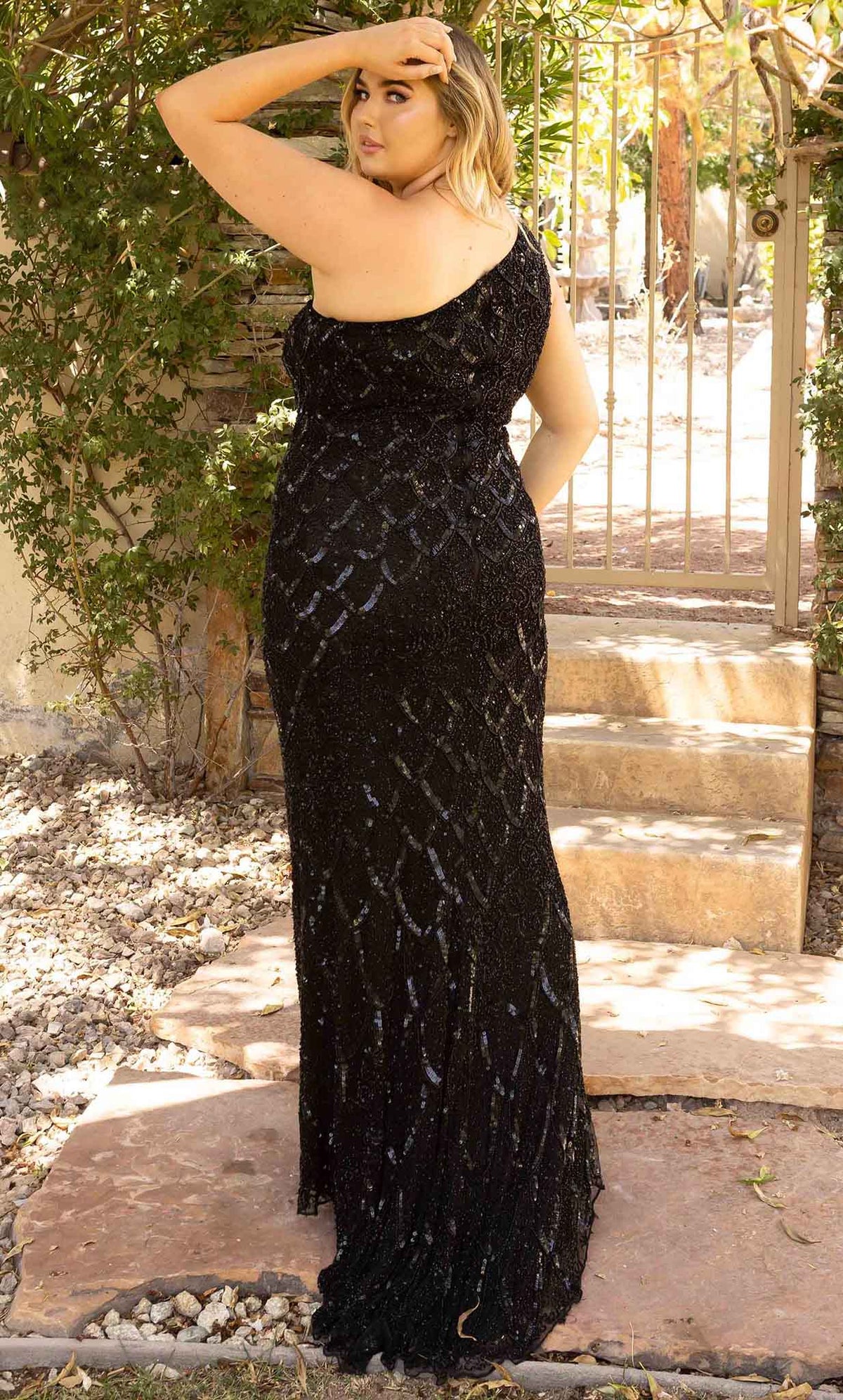 Primavera Couture 14002 - Scale-Like Sequined Evening Gown - back view