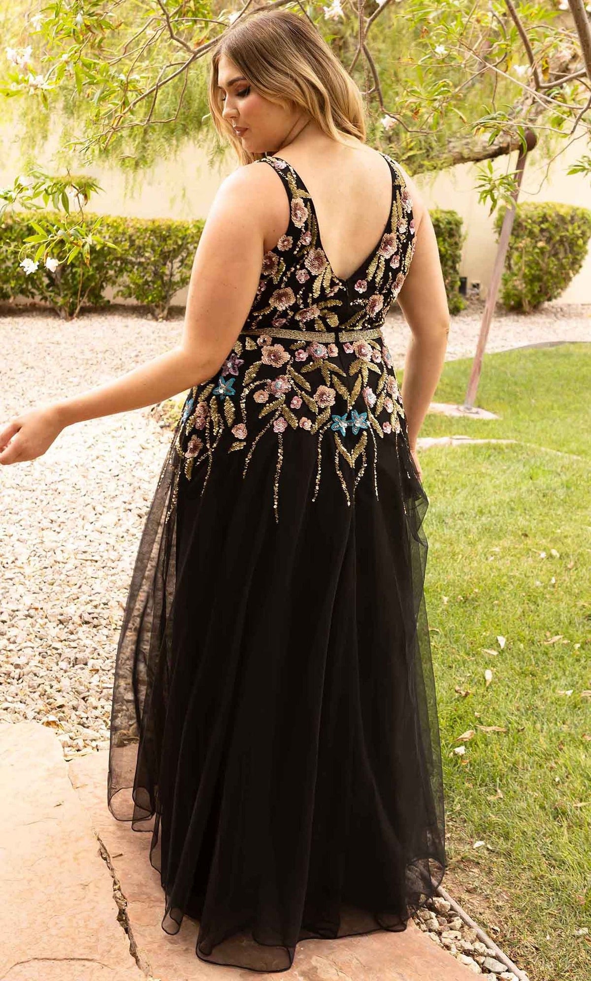 Primavera Couture 14006 - Floral Appliqued Tulle A-line Gown