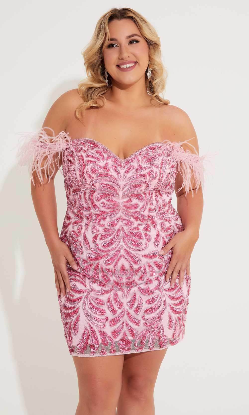 Primavera Couture 14062 - Feather Detailed Off-Shoulder Cocktail Dress - view 7