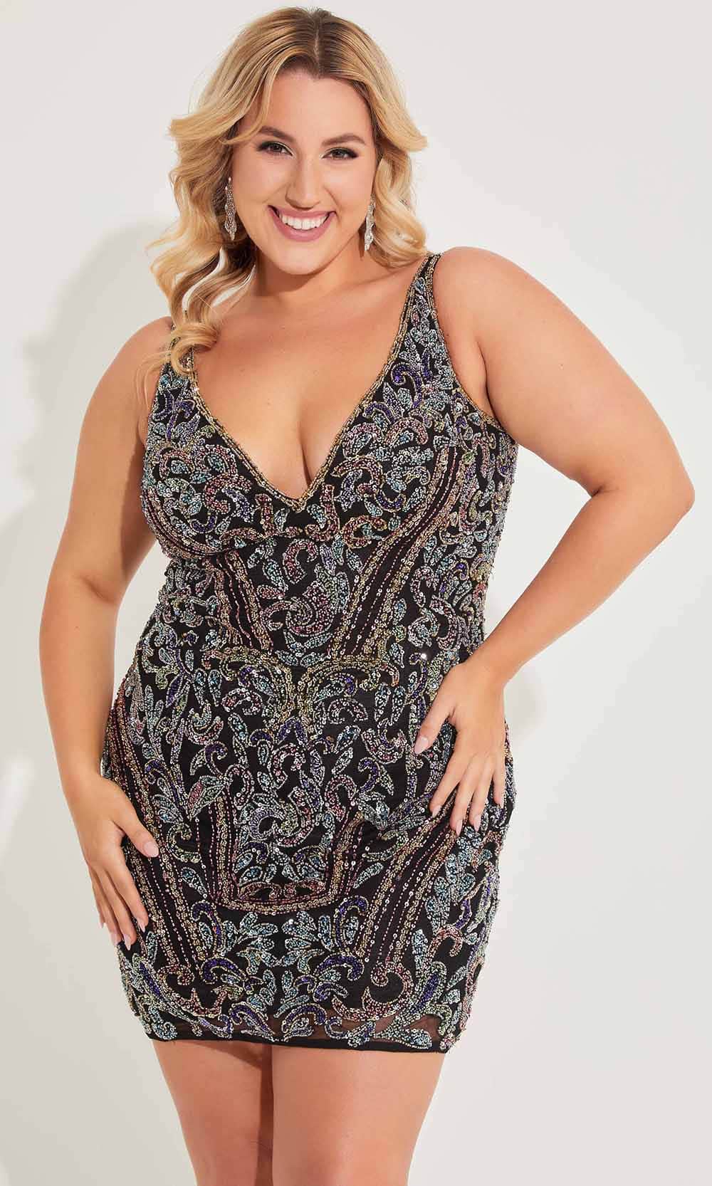 Primavera Couture 14065 - Beaded V-Neck Cocktail Dress - view 4