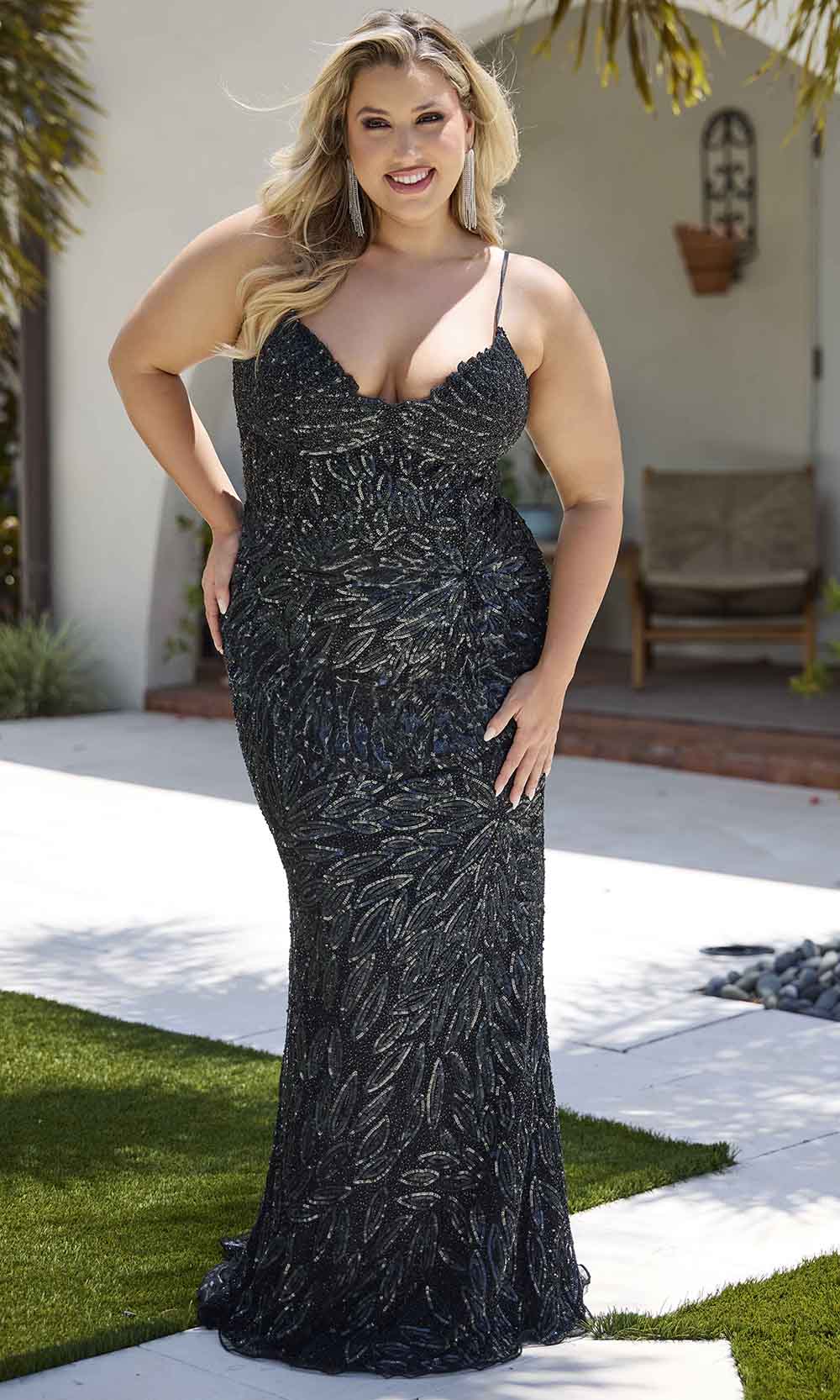 Primavera Couture 14078 - V-Neck Sequined Sleeveless Evening Gown - designer formal gown at Silhouette Dresses