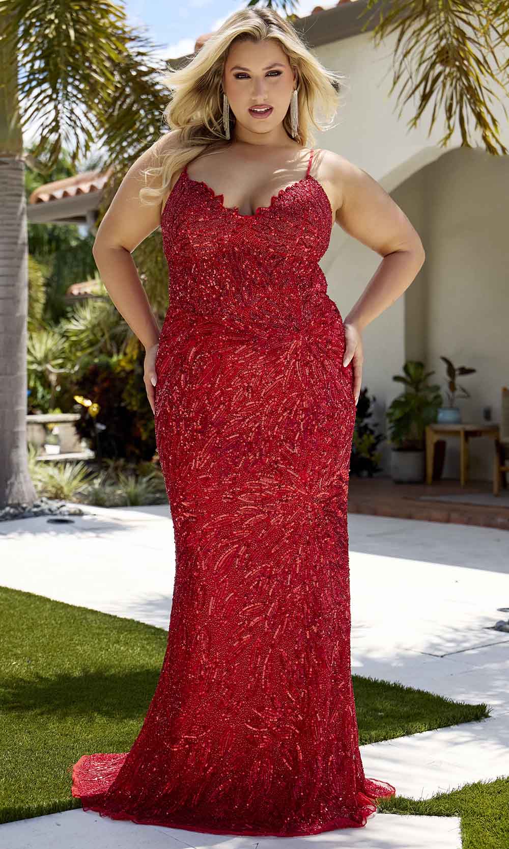 Primavera Couture 14078 - V-Neck Sequined Sleeveless Evening Gown - back view