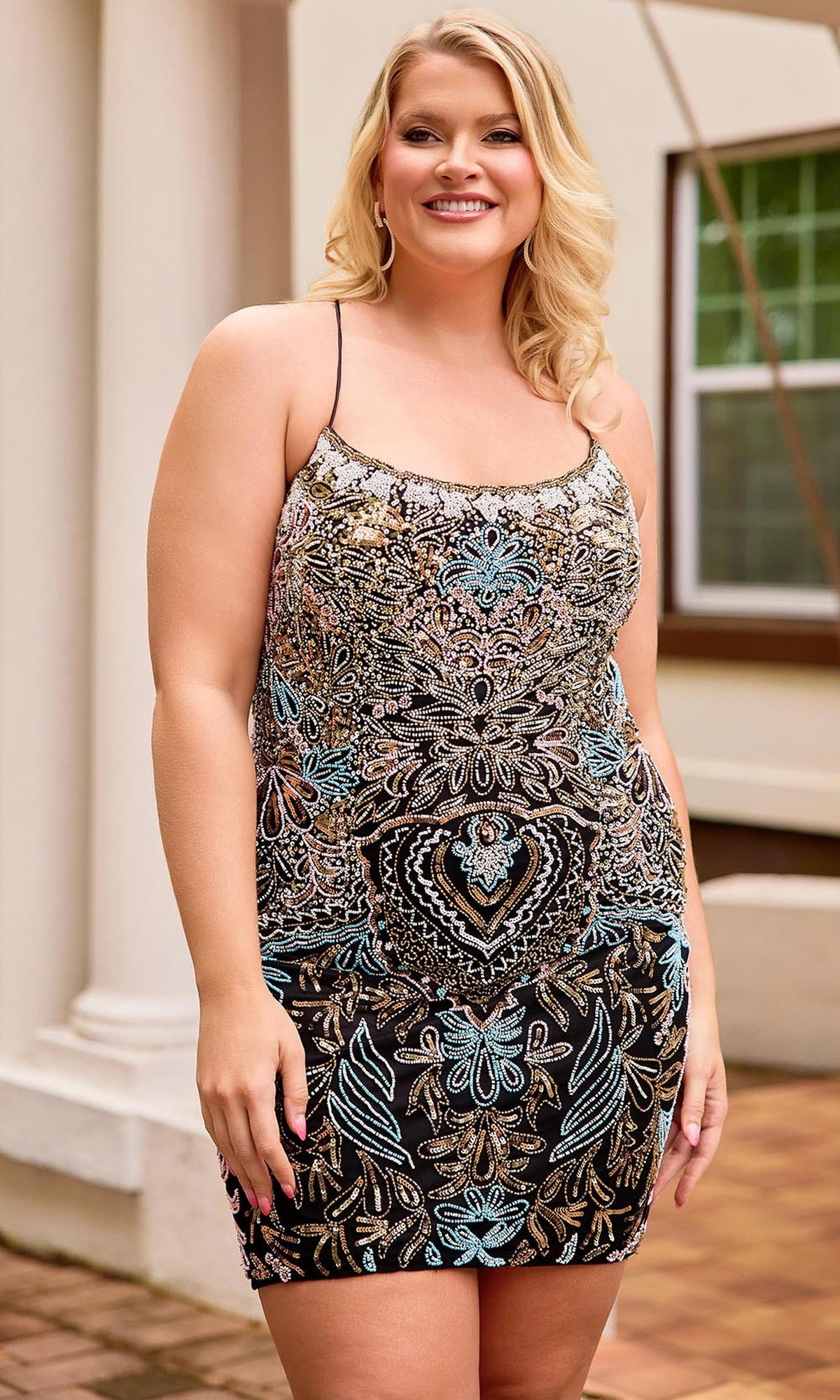 Primavera Couture 14090 - Colorful Beading Scoop Neck Cocktail Dress