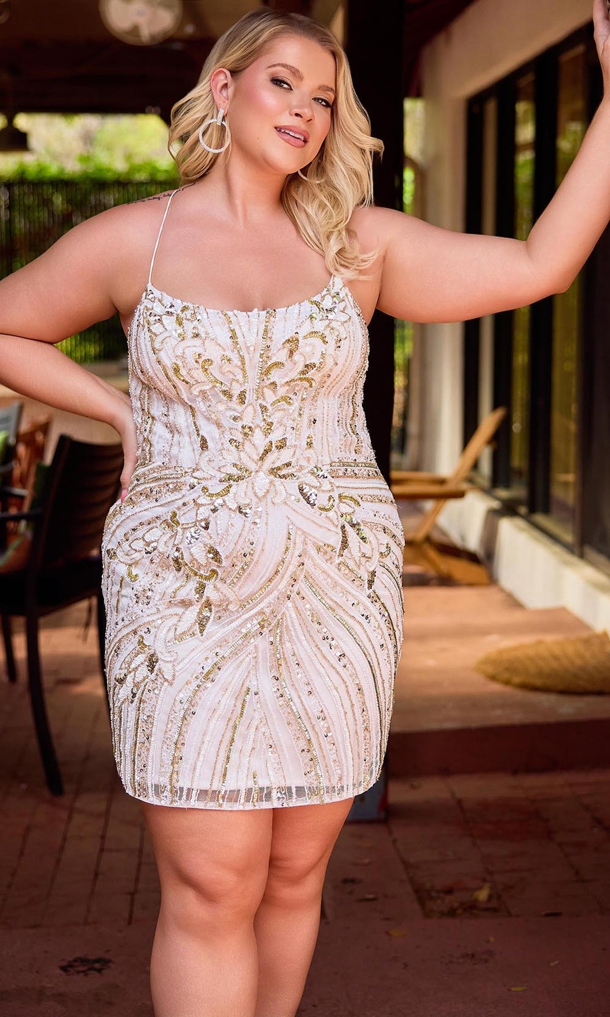 Primavera Couture 14093 - Beaded Applique Scoop Neck Dress