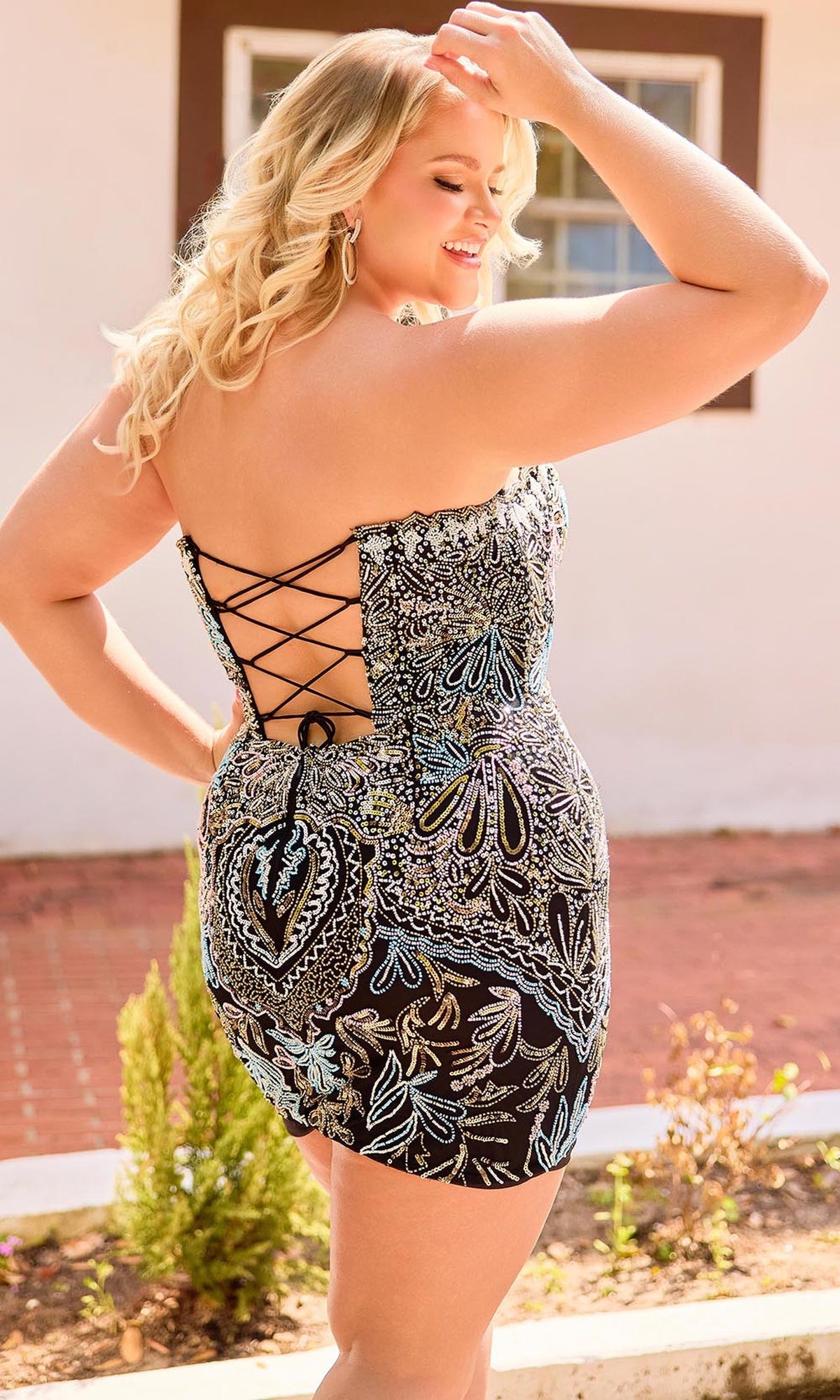 Primavera Couture 14097 - Scalloped V-Neck Intricate Beaded Dress