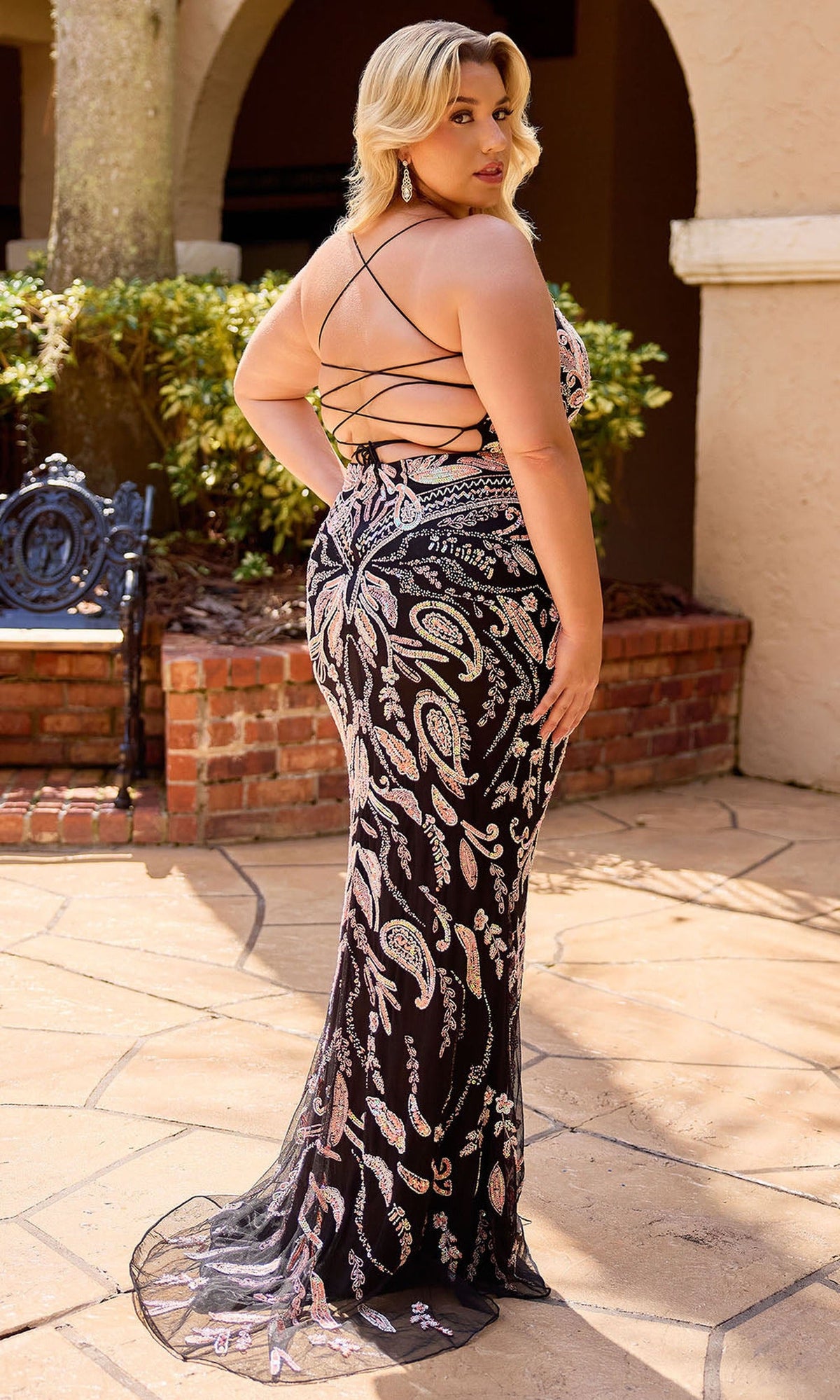 Primavera Couture 14102 - Paisley Beaded Scoop Neck Prom Dress
