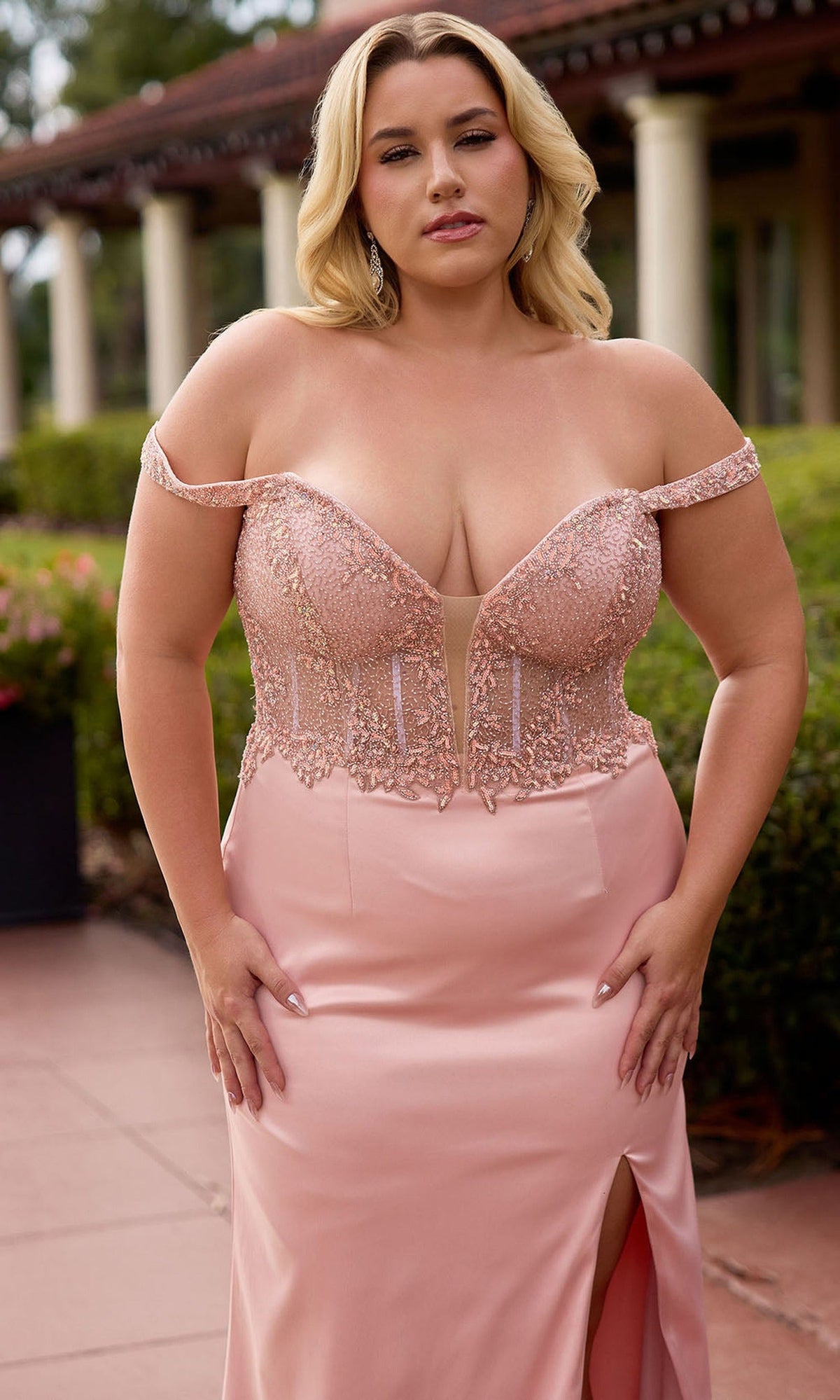 Primavera Couture 14107 - Off Shoulder Beaded Corset Dress