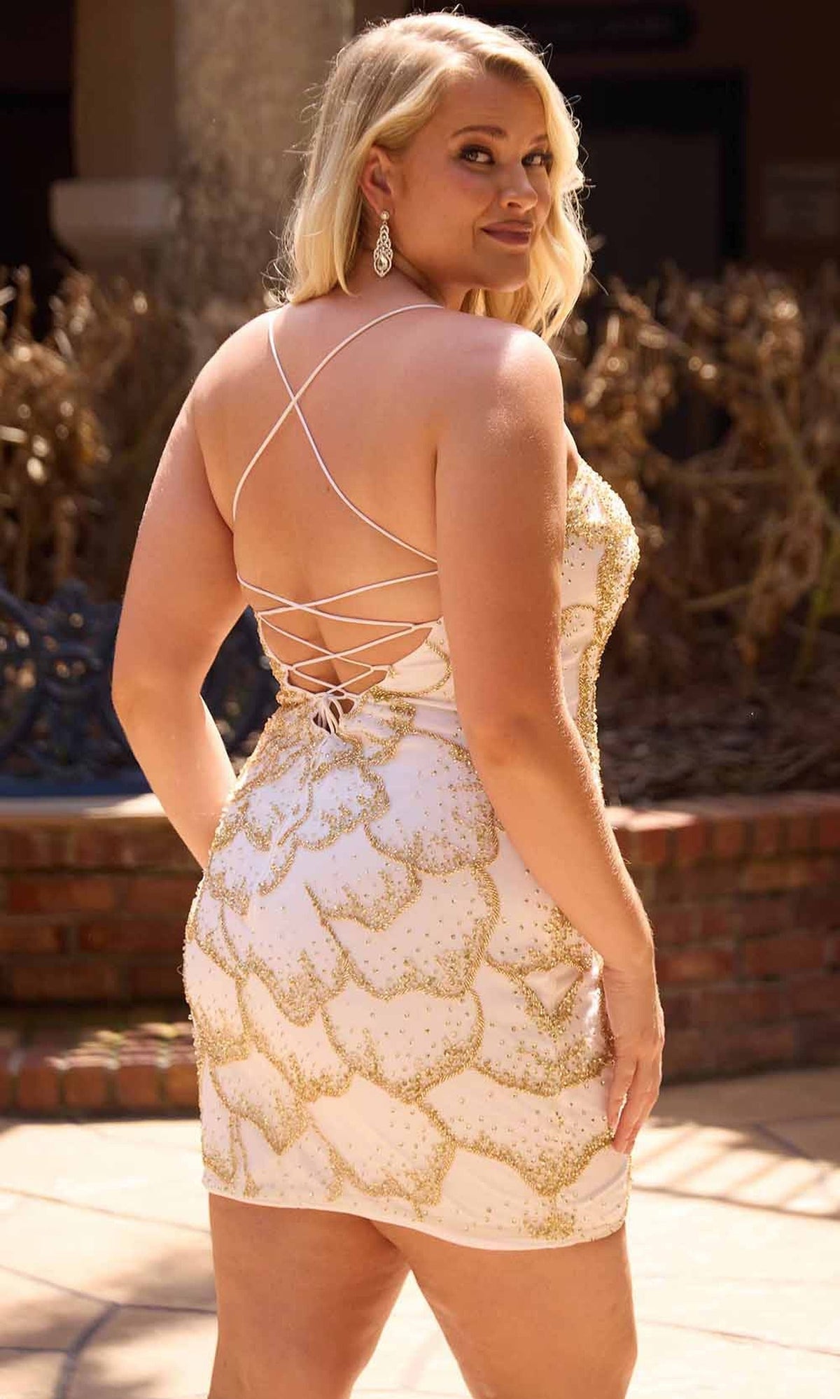 Primavera Couture 14115 - Scoop Neckline Floral Beaded Cocktail Dress