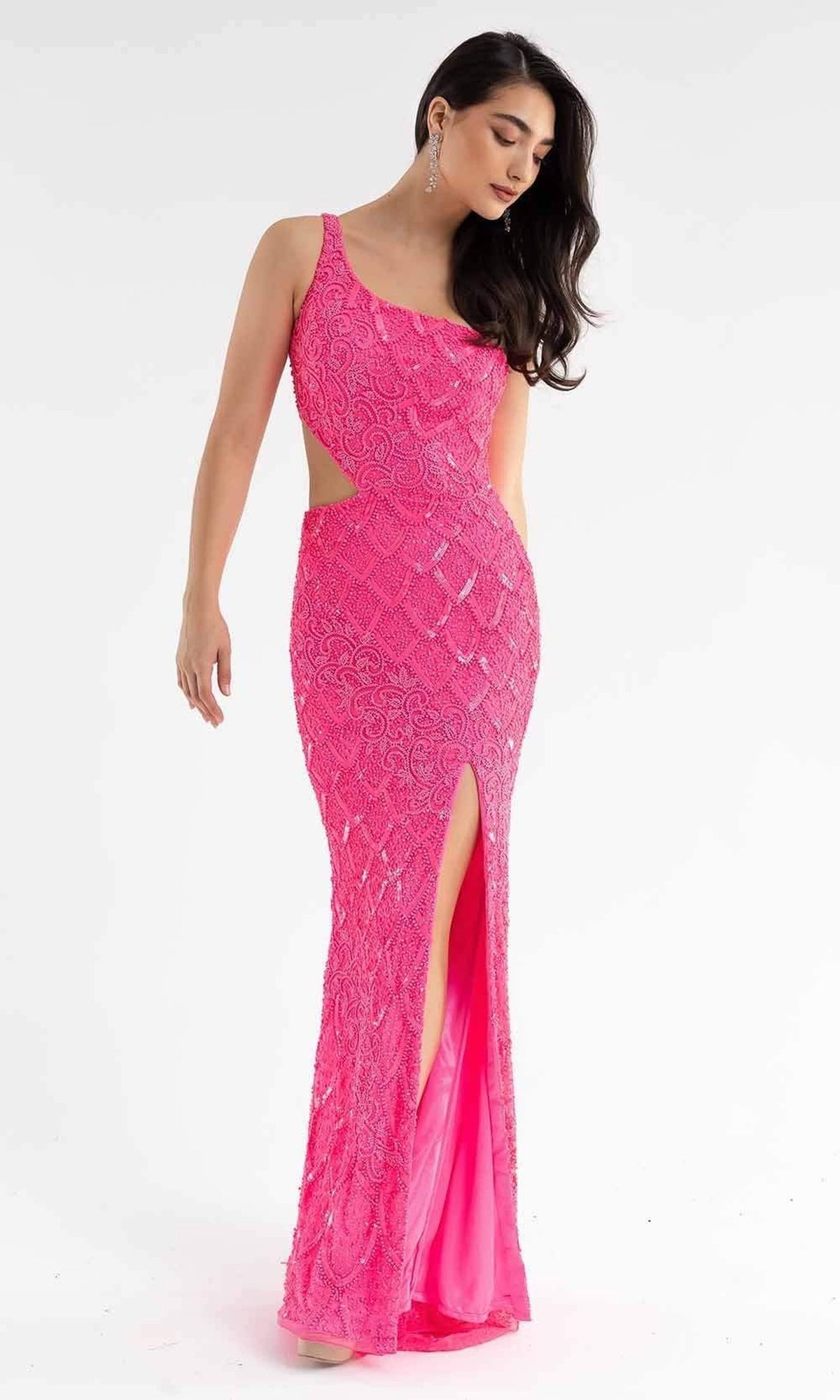 Primavera Couture - 3729 One Shoulder Asymmetrical Dress