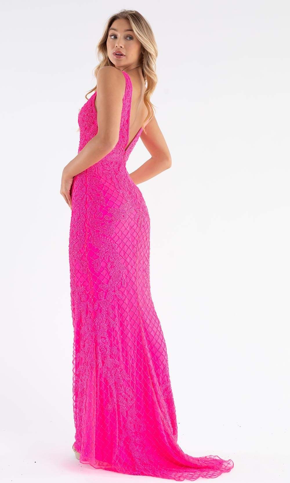 Primavera Couture - 3741 V-Neck Beaded Lace Long Gown - view 13