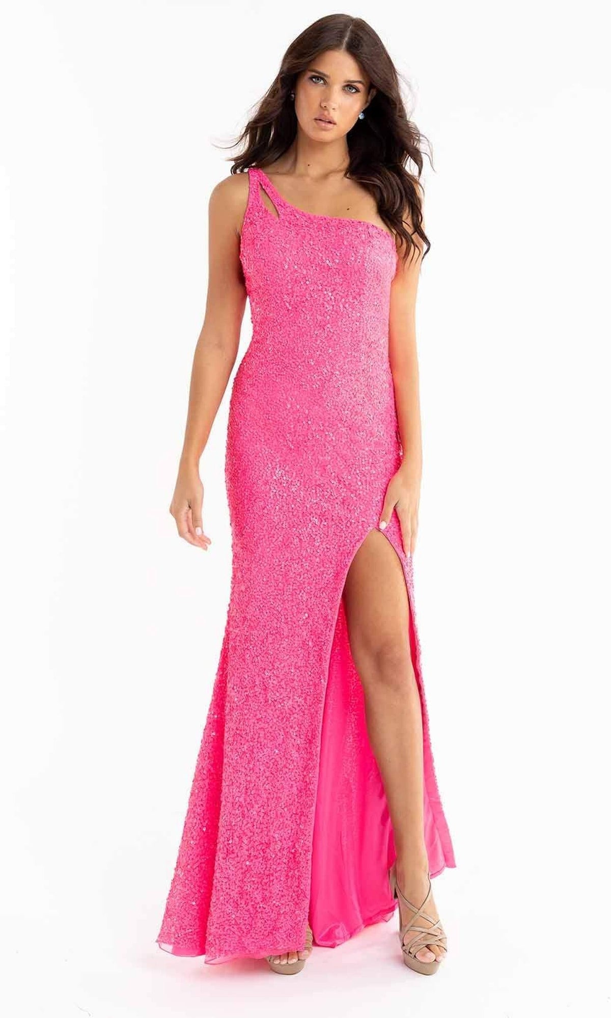 Primavera Couture - 3761 Asymmetrical Sequin Double Strap Dress