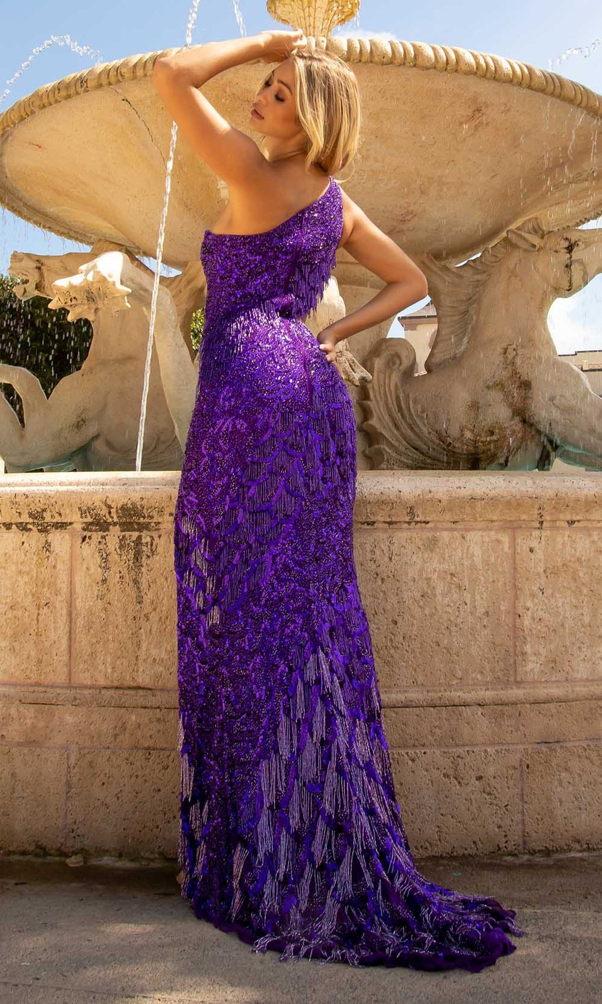 Primavera Couture - 3766 Asymmetrical One Sleeve Gown