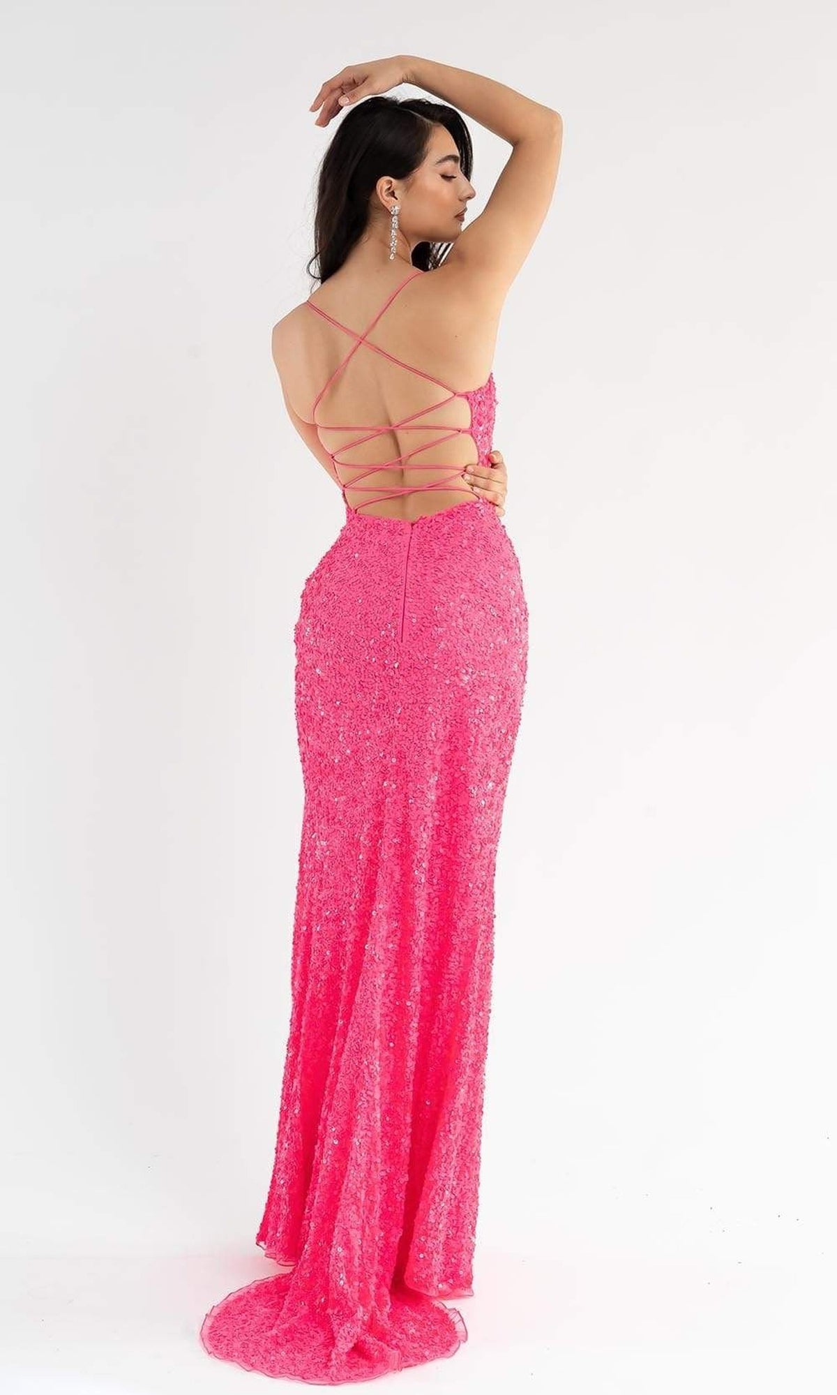 Primavera Couture - 3791 V-Neck Sequin Lace Up Dress