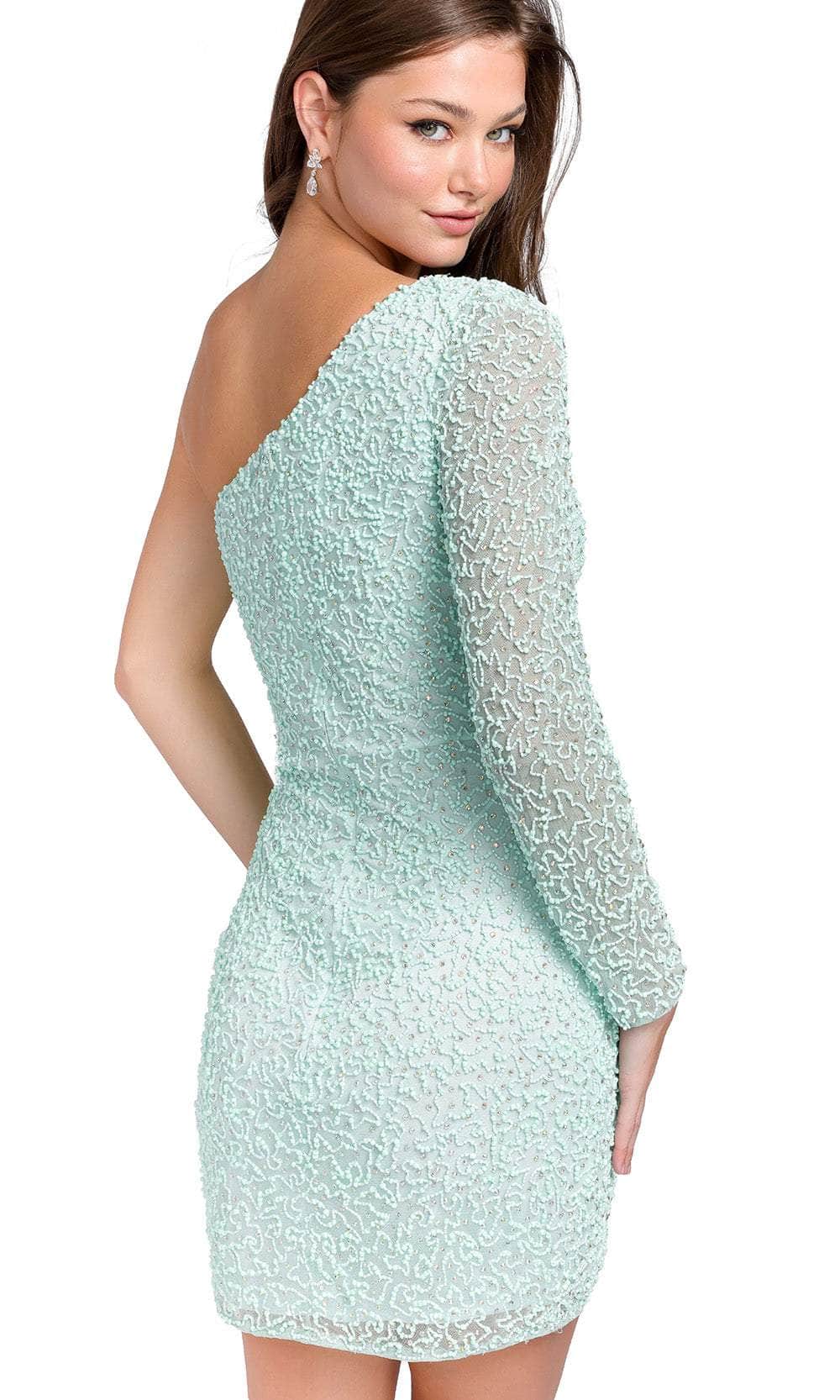 Primavera Couture 3849 - One Shoulder Long Sleeve Cocktail Dress - view 5