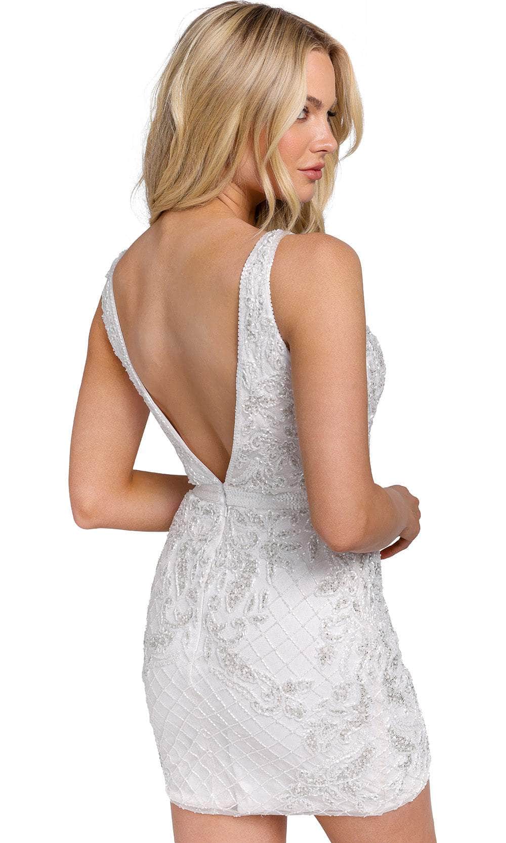 Primavera Couture 3856 - V-Neck Beaded Lattice Cocktail Dress - view 4