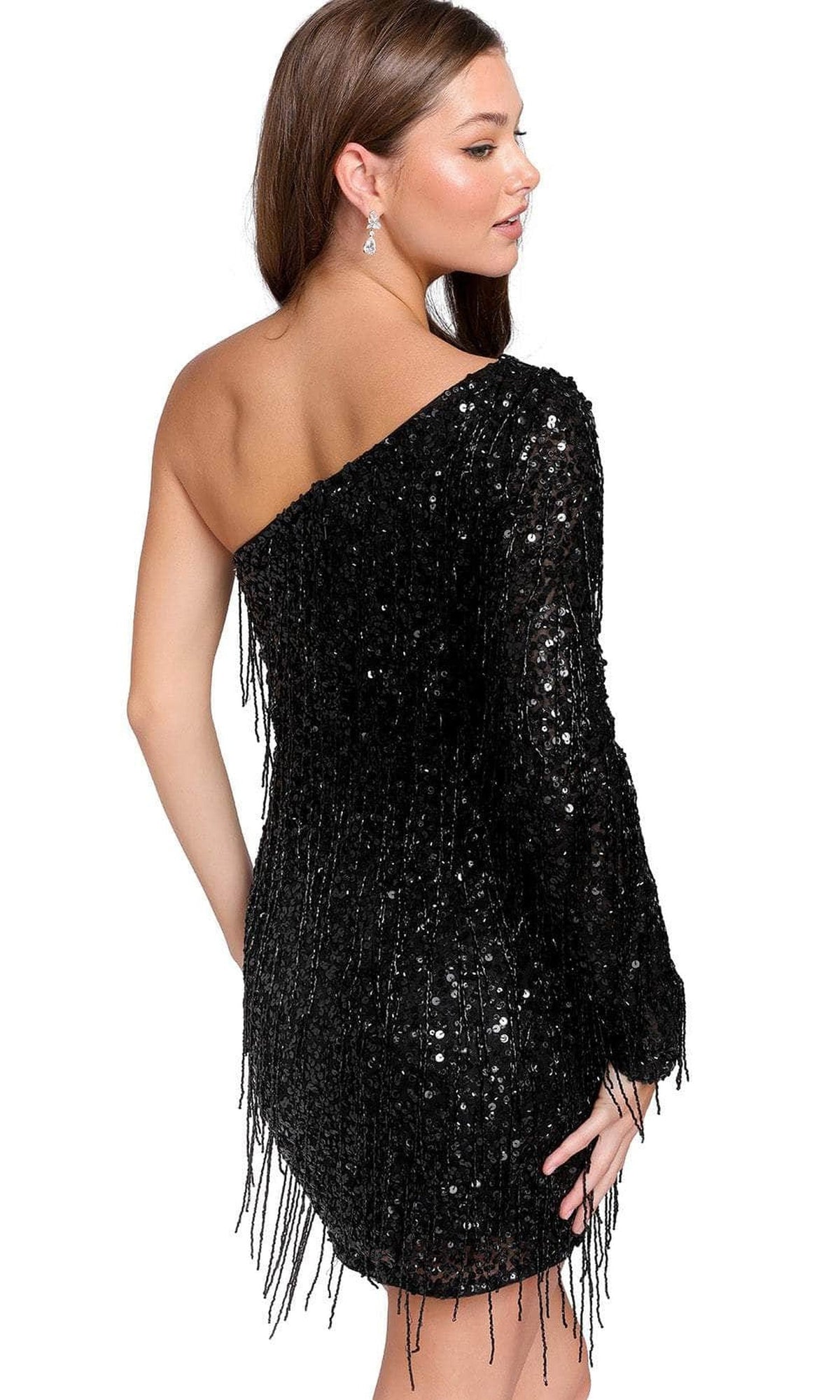 Primavera Couture 3858 - One Shoulder Fringes Cocktail Dress
