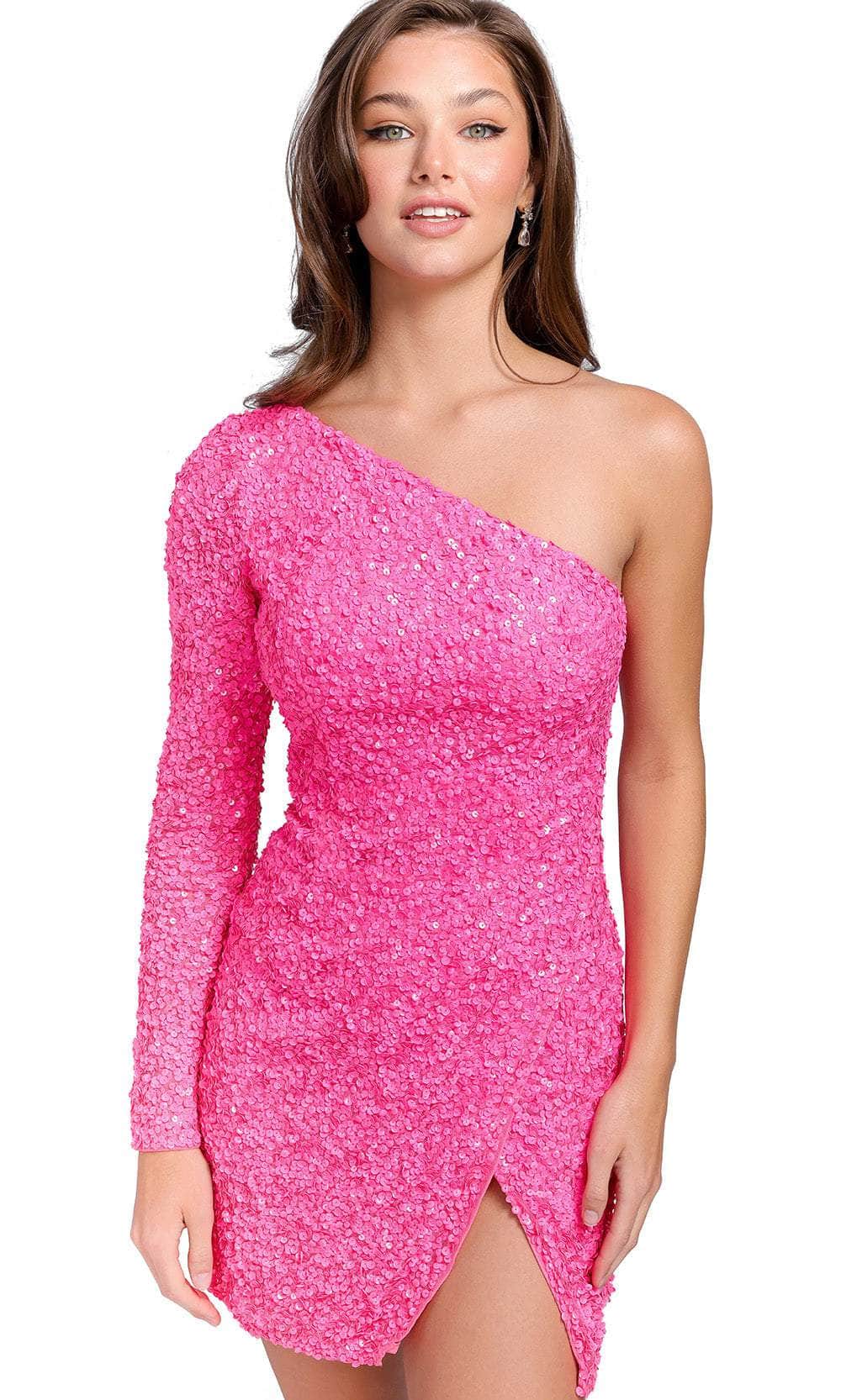 Primavera Couture 3860 - One Sleeved Sequin Cocktail Dress - view 15