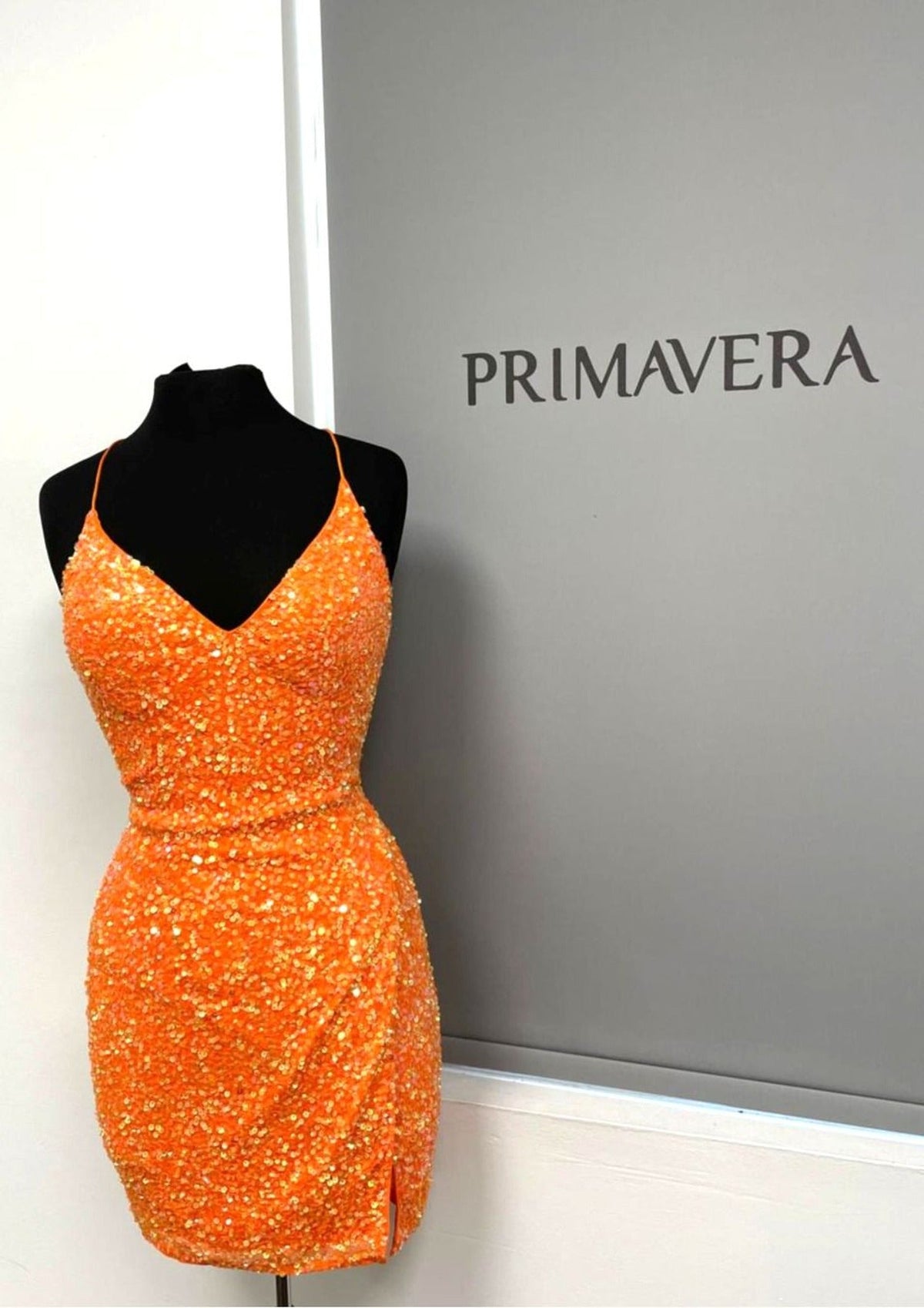 Primavera Couture 3896 - V-Neck Sequin Cocktail Dress