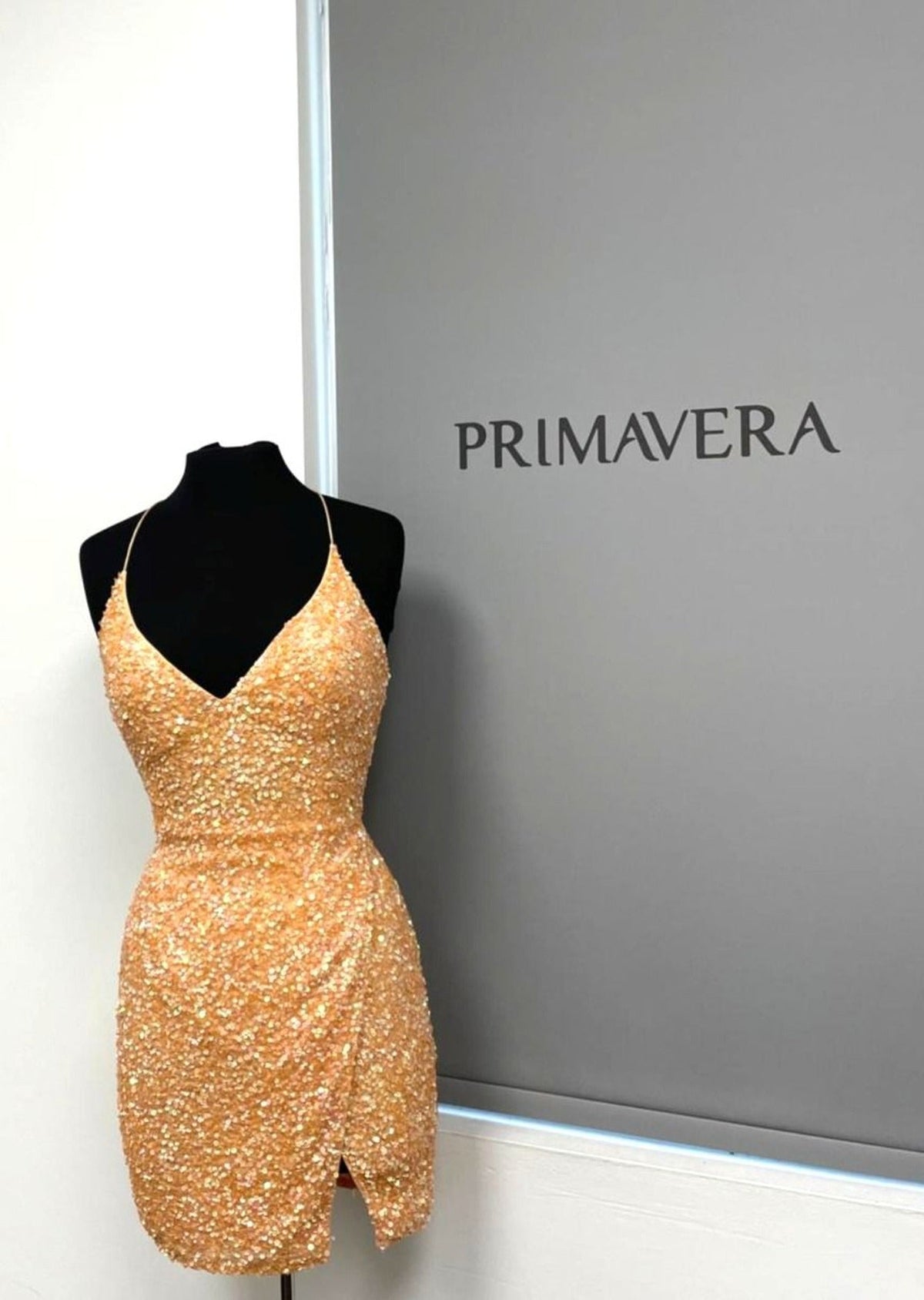 Primavera Couture 3896 - V-Neck Sequin Cocktail Dress