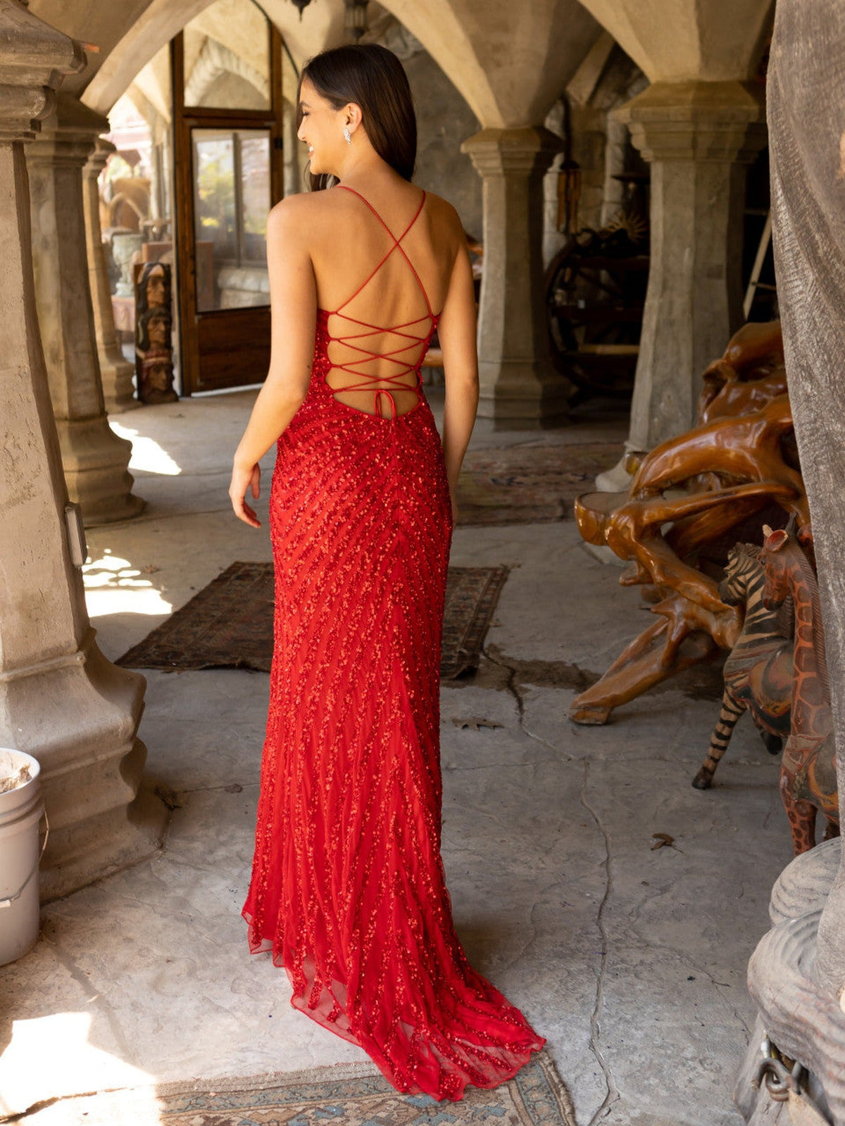 Primavera Couture 3943 - Spaghetti Strap Sequin Prom Gown