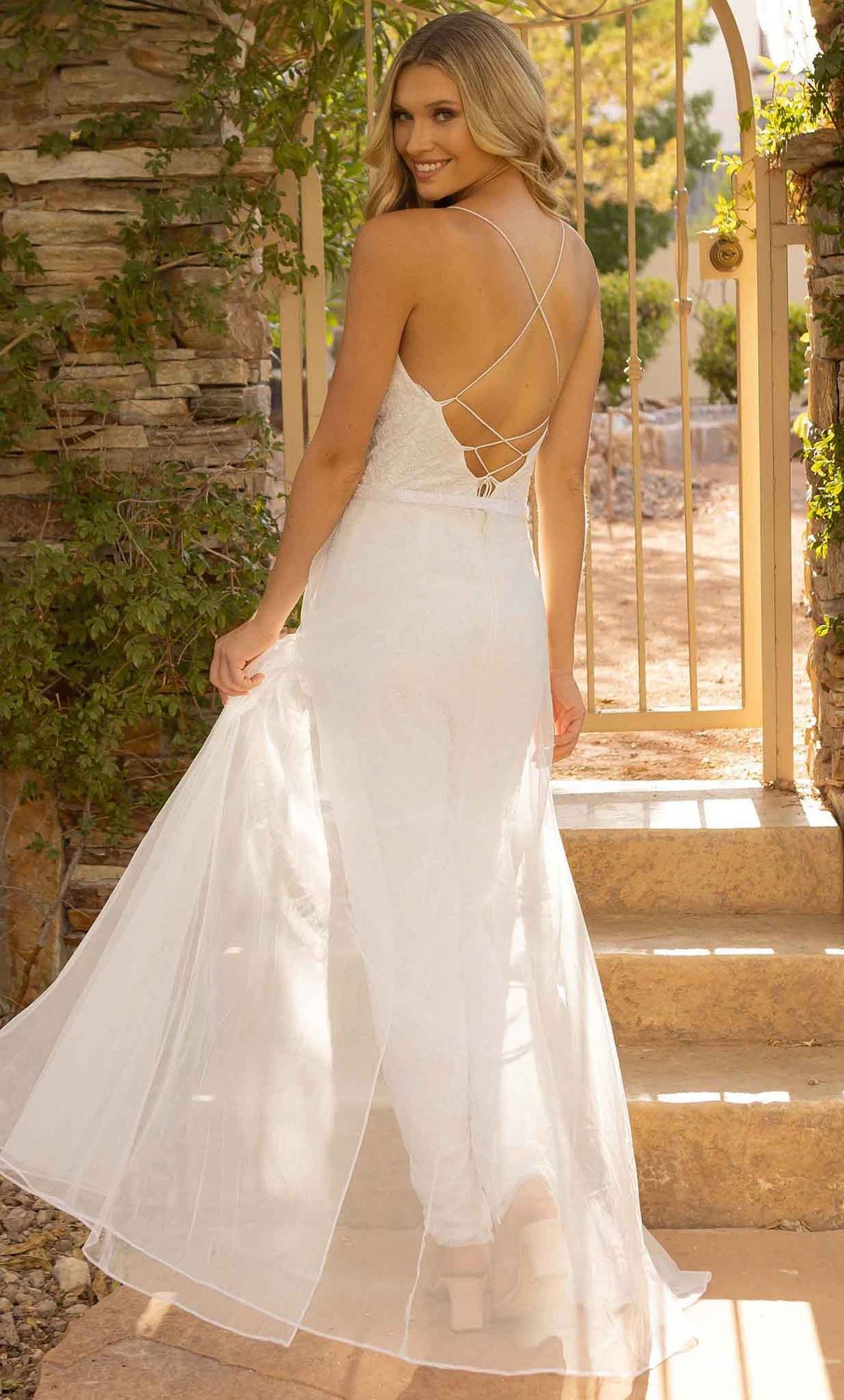 Primavera Couture 3973 - Open Strappy Back Beaded Jumpsuit