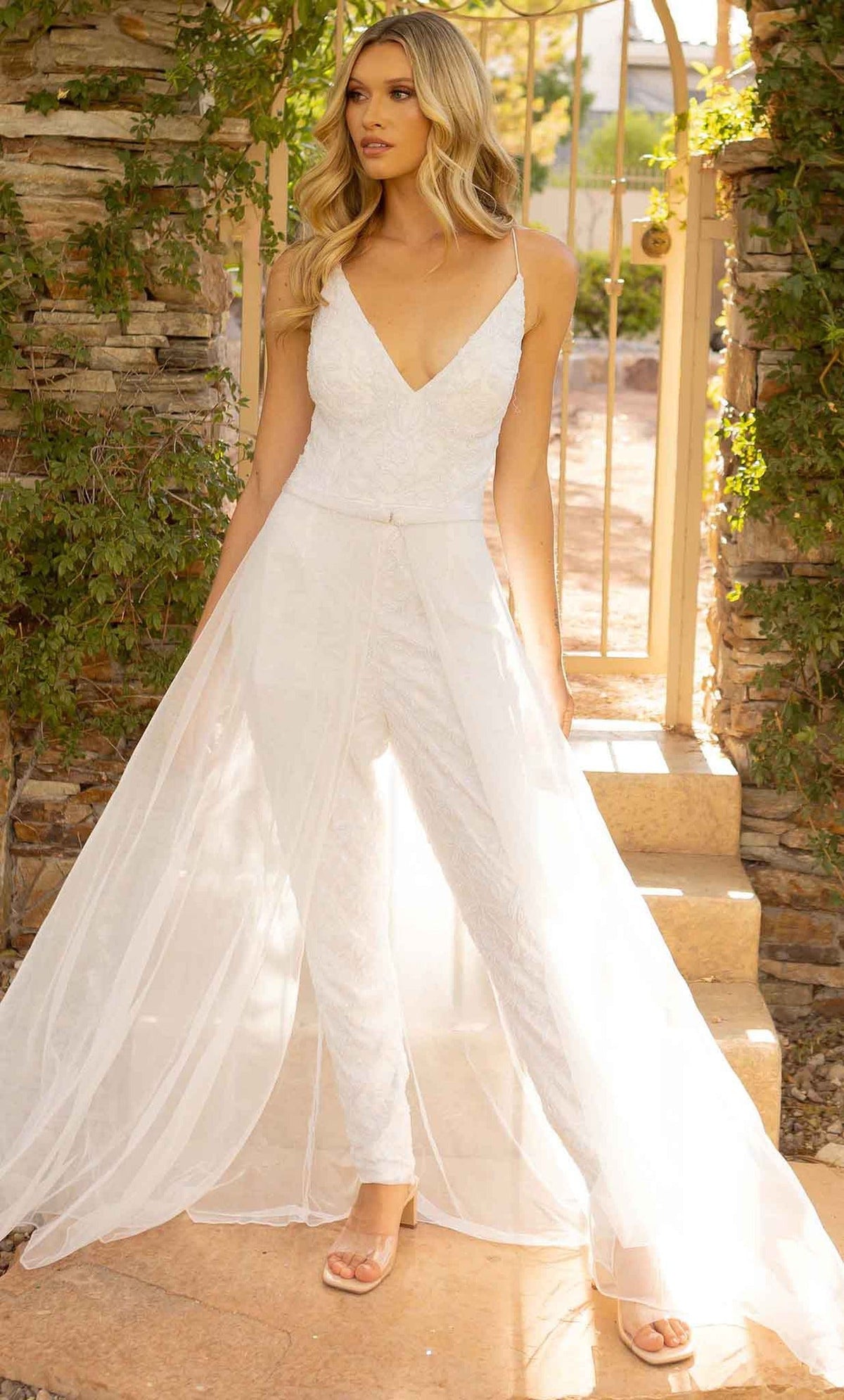 Primavera Couture 3973 - Open Strappy Back Beaded Jumpsuit