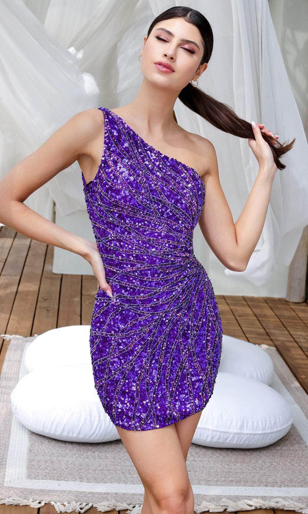 Primavera Couture 4221 - Asymmetrical Sequin Cocktail Dress - view 8