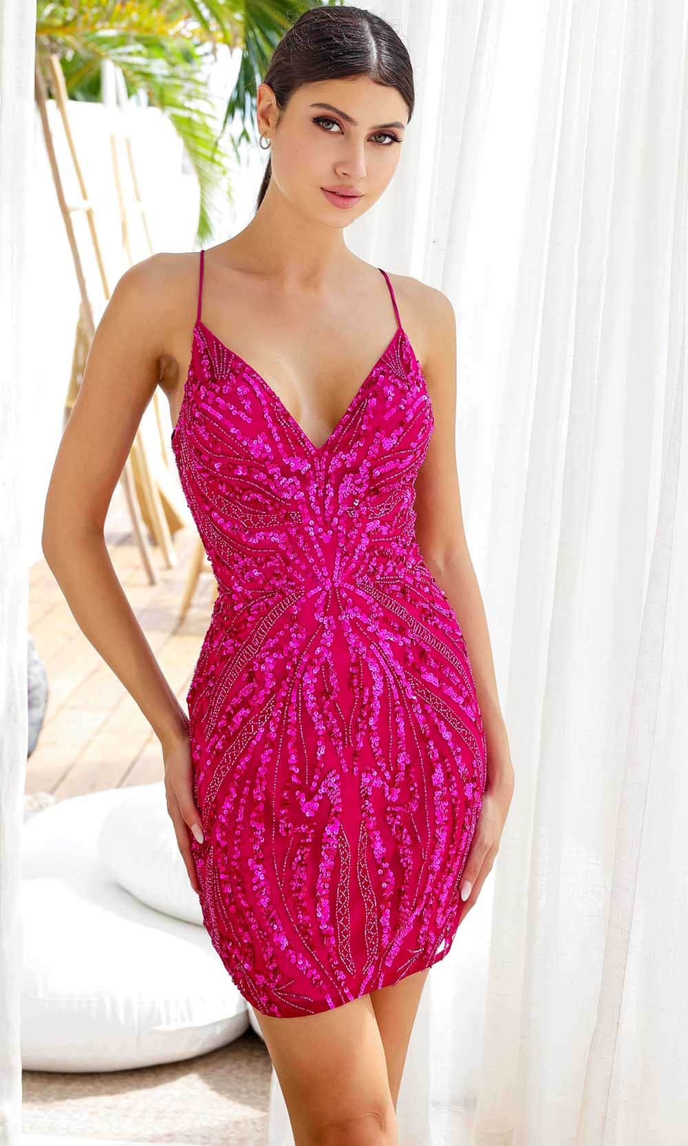 Primavera Couture 4250 - V-Neck Sequin Embellished Cocktail Dress - designer homecoming dress at Silhouette Dresses
