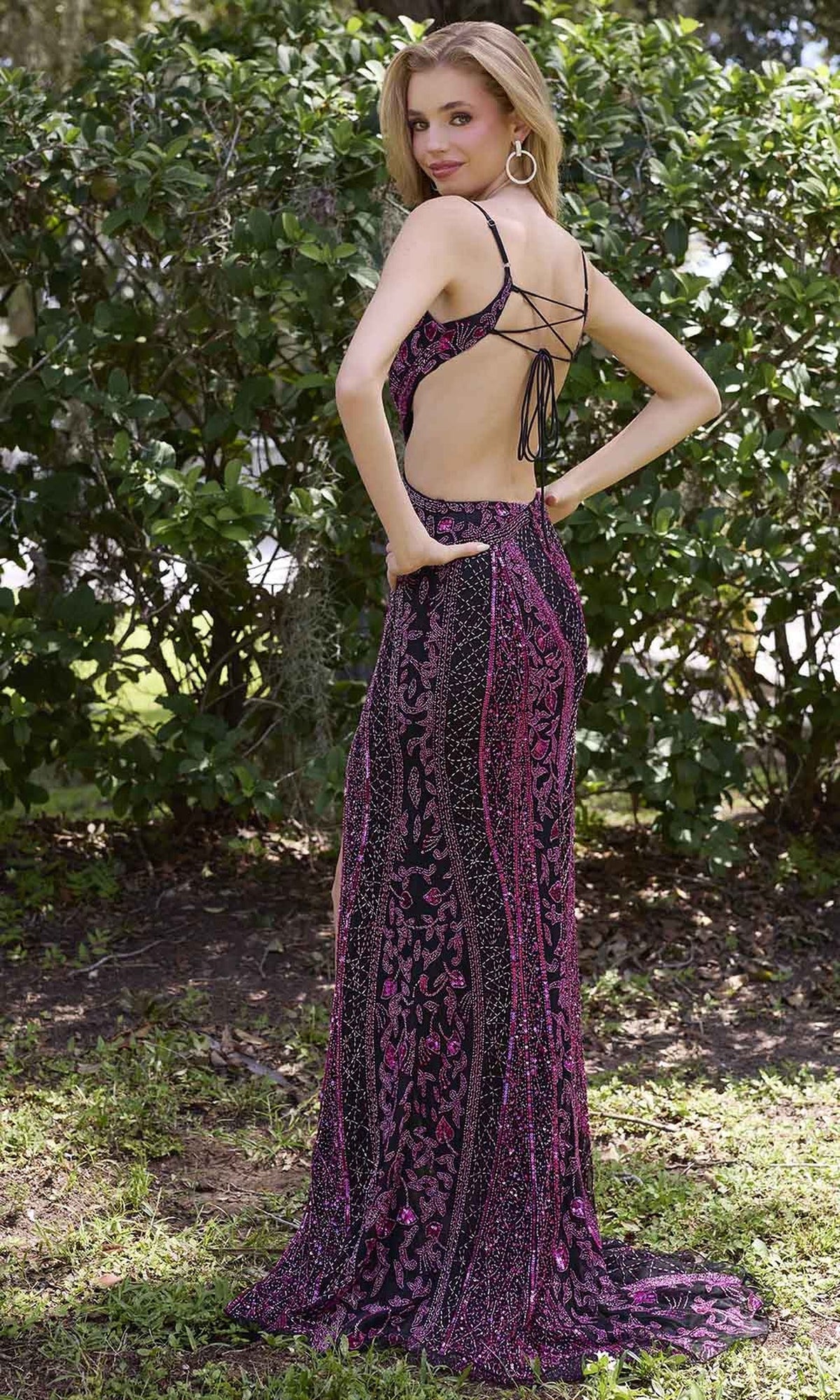 Primavera Couture 4308 - Cutout Waist Beaded Ornate Prom Dress