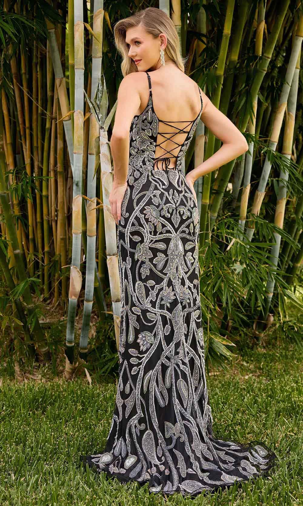 Primavera Couture 4369 - Sheer Insert Beaded Prom Gown - back view