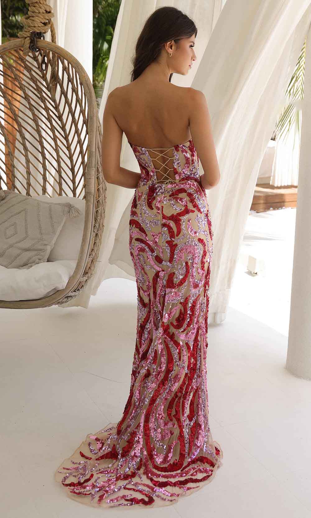 Primavera Couture 4373 - Strapless V-Neck Sequin Prom Dress - detail view