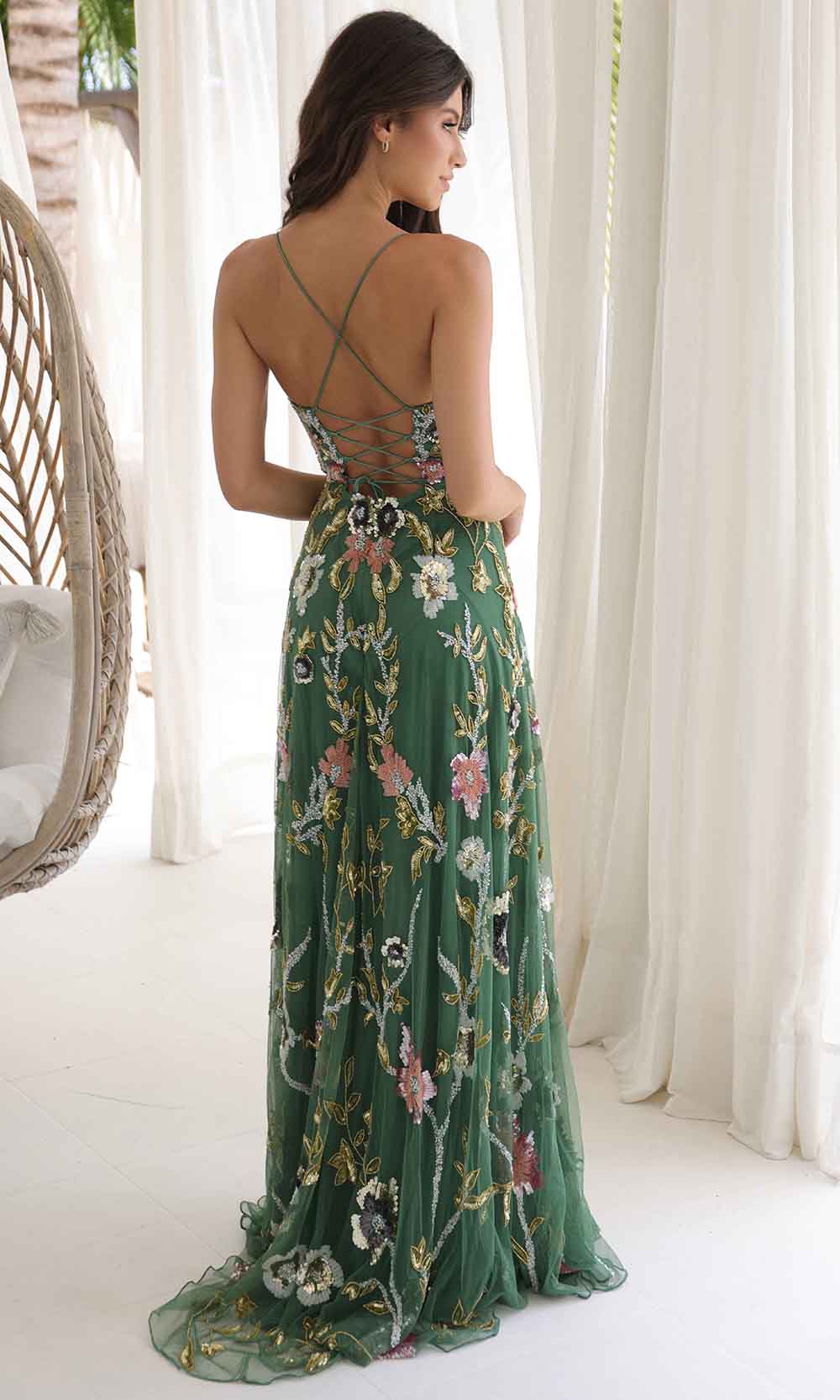 Primavera Couture 4378 - V-Neck Floral Sequin Prom Gown - view 4