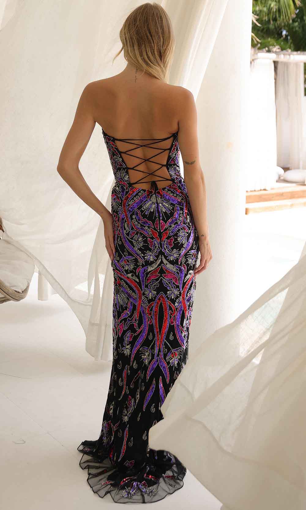 Primavera Couture 4387 - Plunging V-Neck Sequin Prom Gown - back view