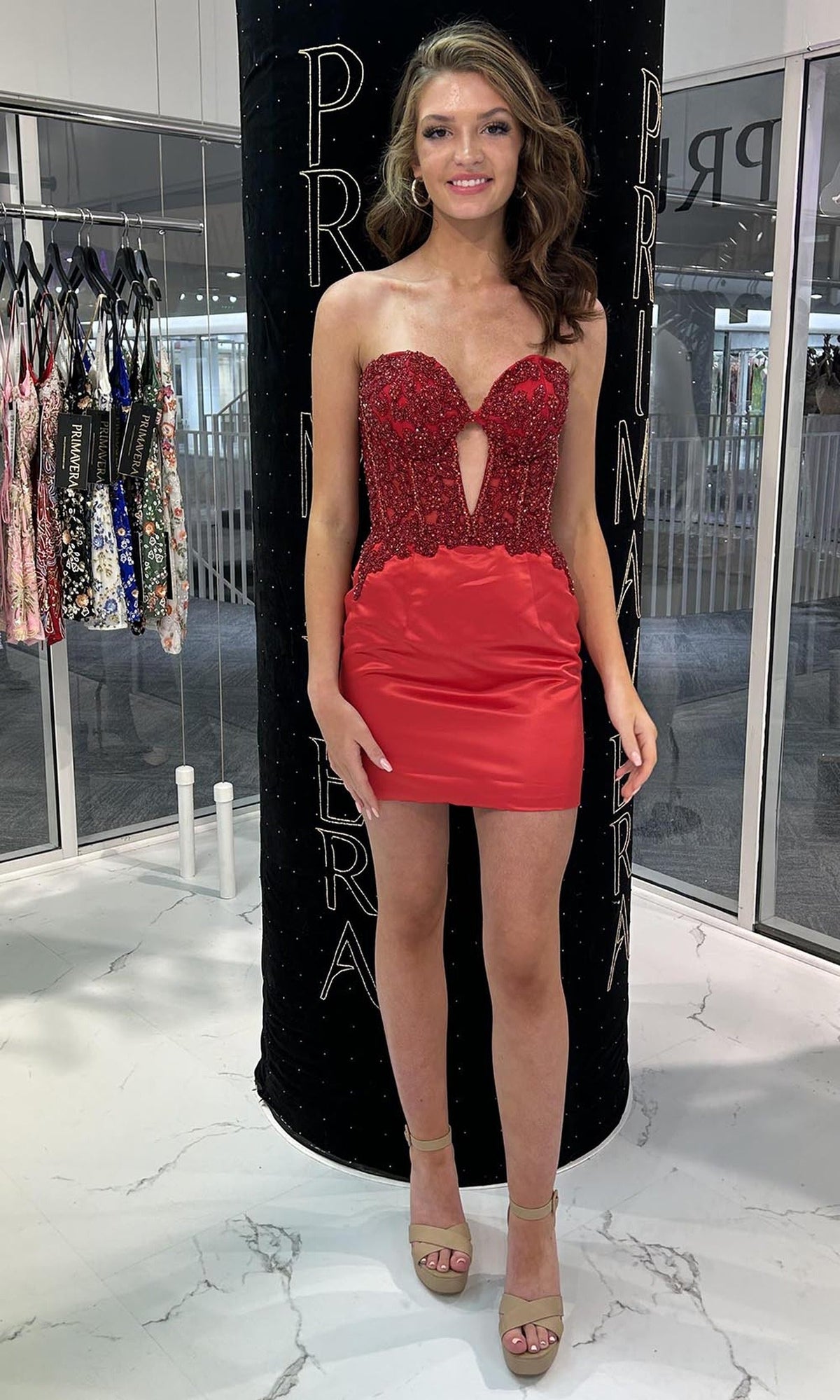 Primavera Couture 4440 - Strapless Cutout Ruched Skirt Dress