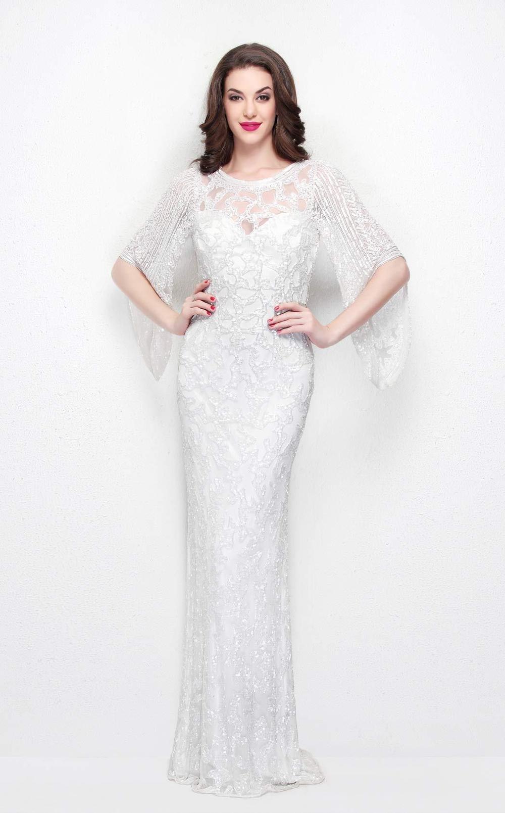 Primavera Couture - 9713 Sequined Flare Sleeve Junior Prom Gown - designer mother of the bride dress at Silhouette Dresses