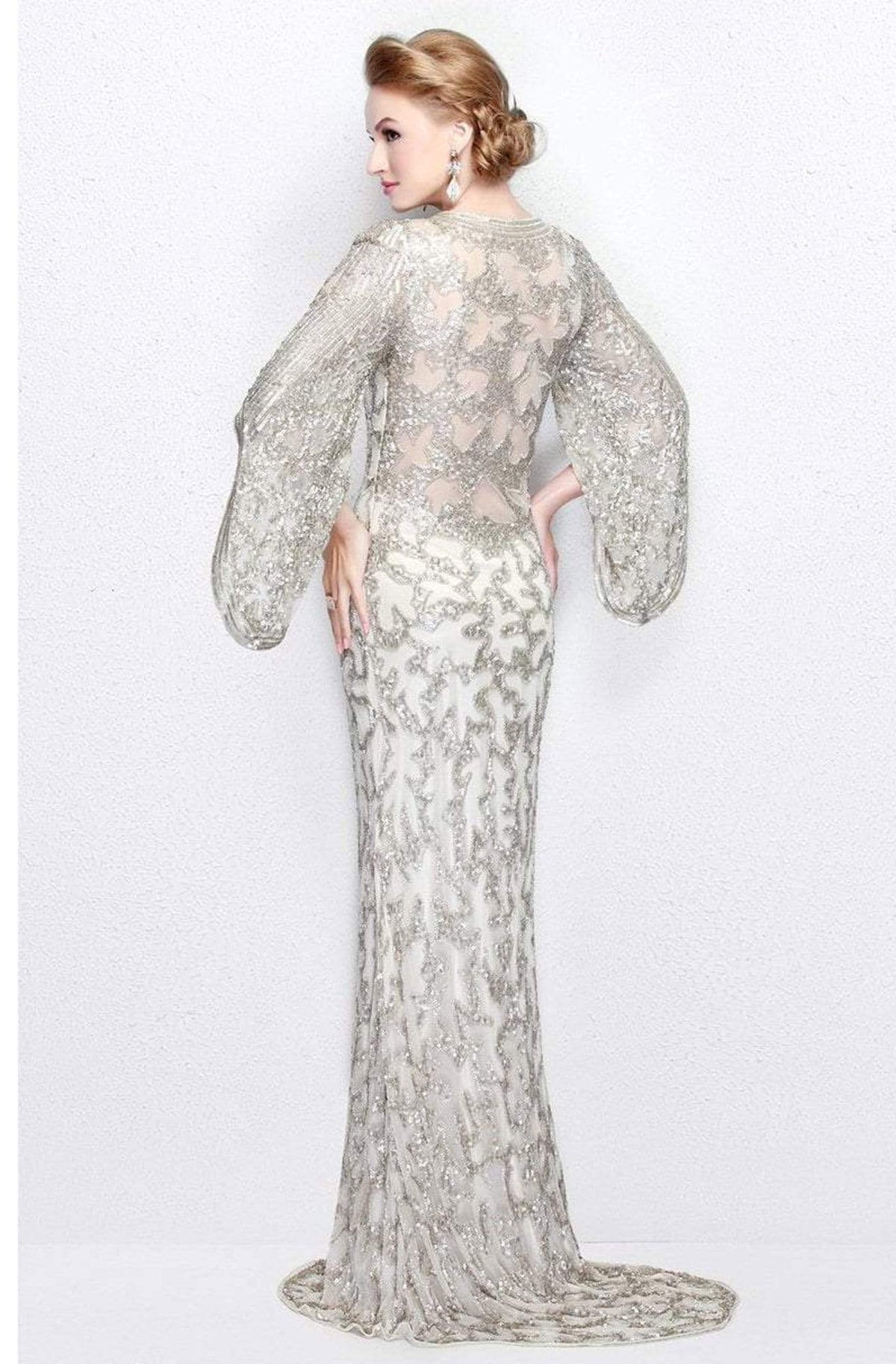 Primavera Couture - 9713 Sequined Flare Sleeve Junior Prom Gown - detail view