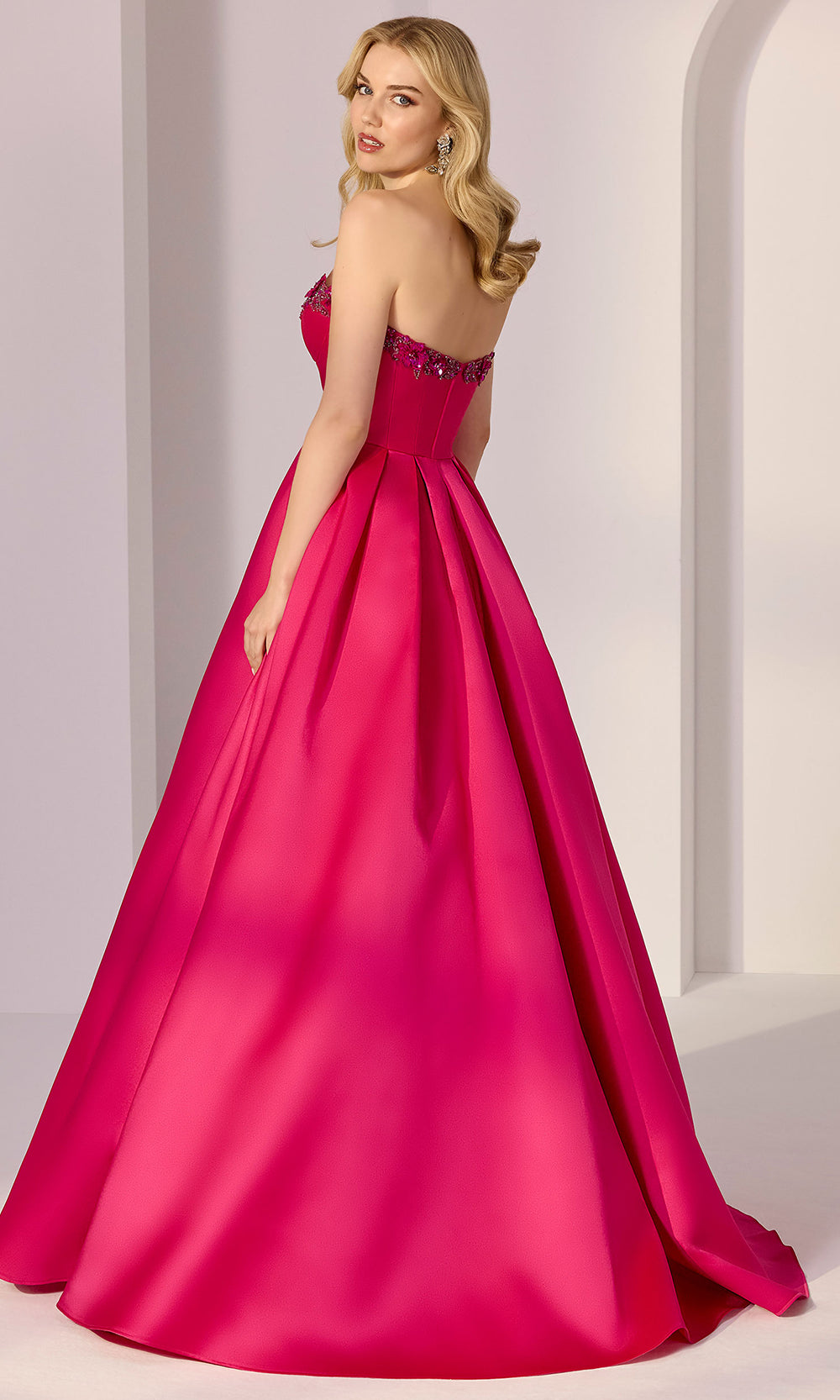 Mori Lee 49221 - Box-Pleated Skirt Strapless Mikado Gown - back view